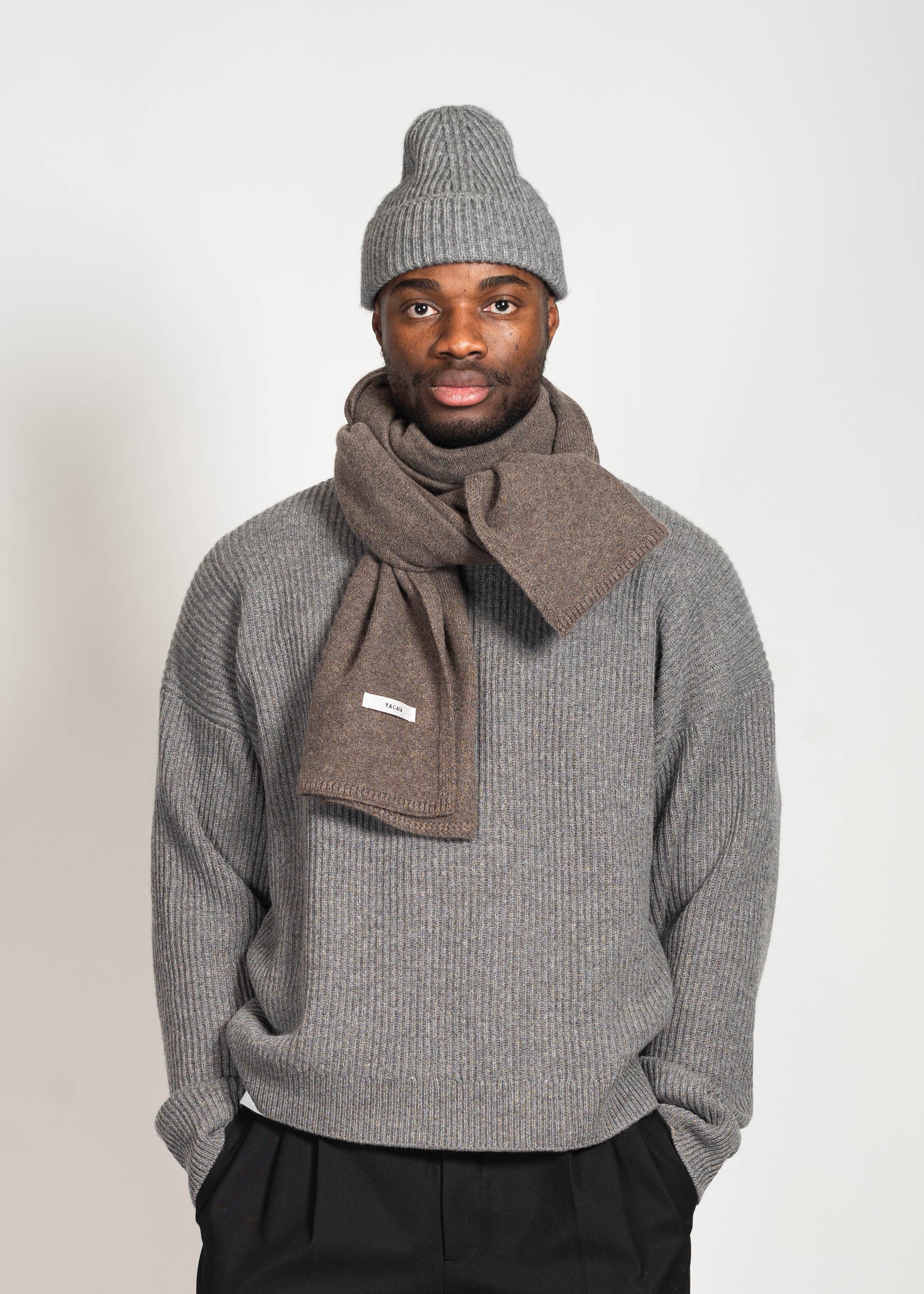 Yacaia Y-0012 Knitted Merino Cashmere Scarf - Dark Brown | Headwear