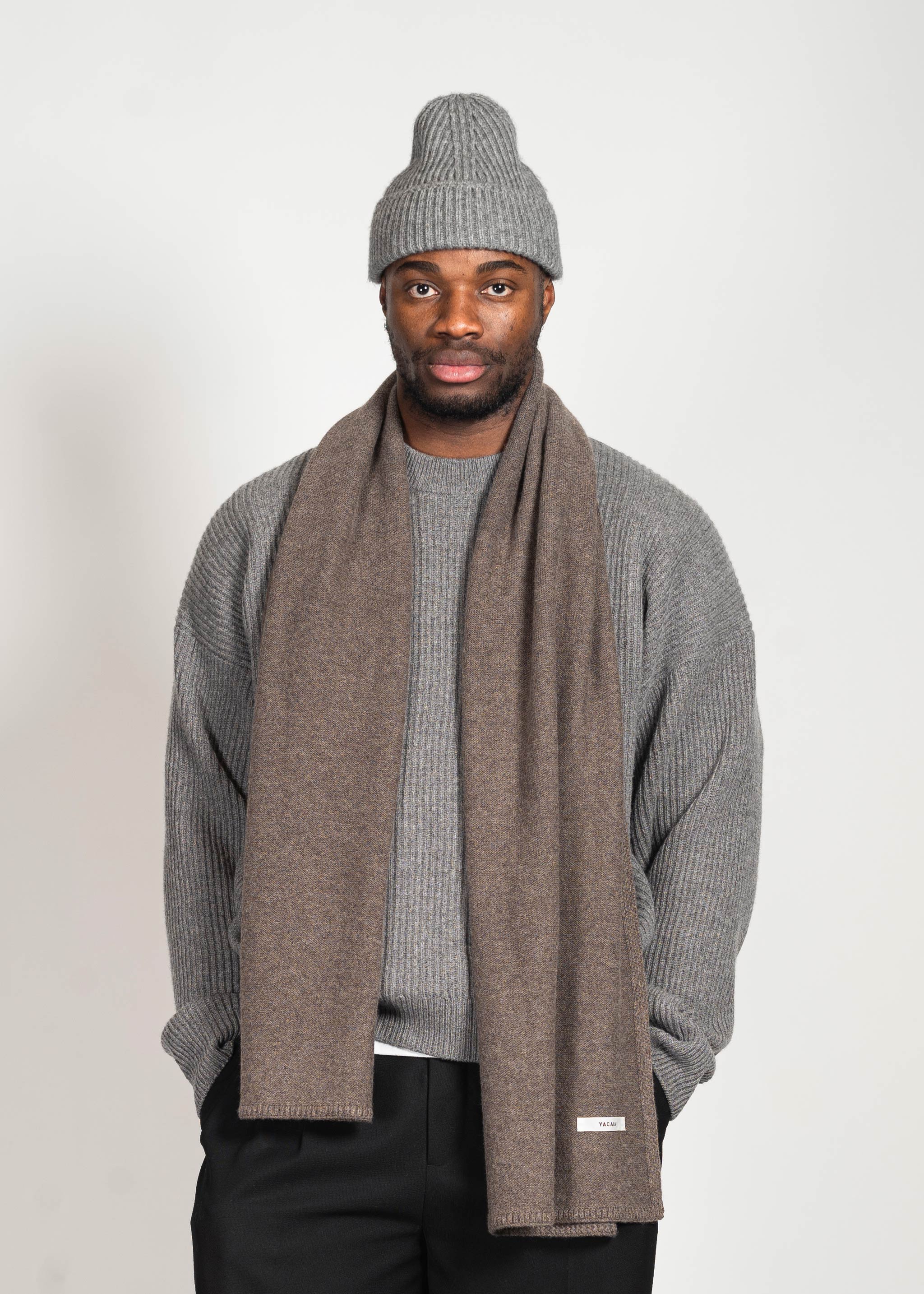 Yacaia Y-0012 Knitted Merino Cashmere Scarf - Dark Brown | Headwear