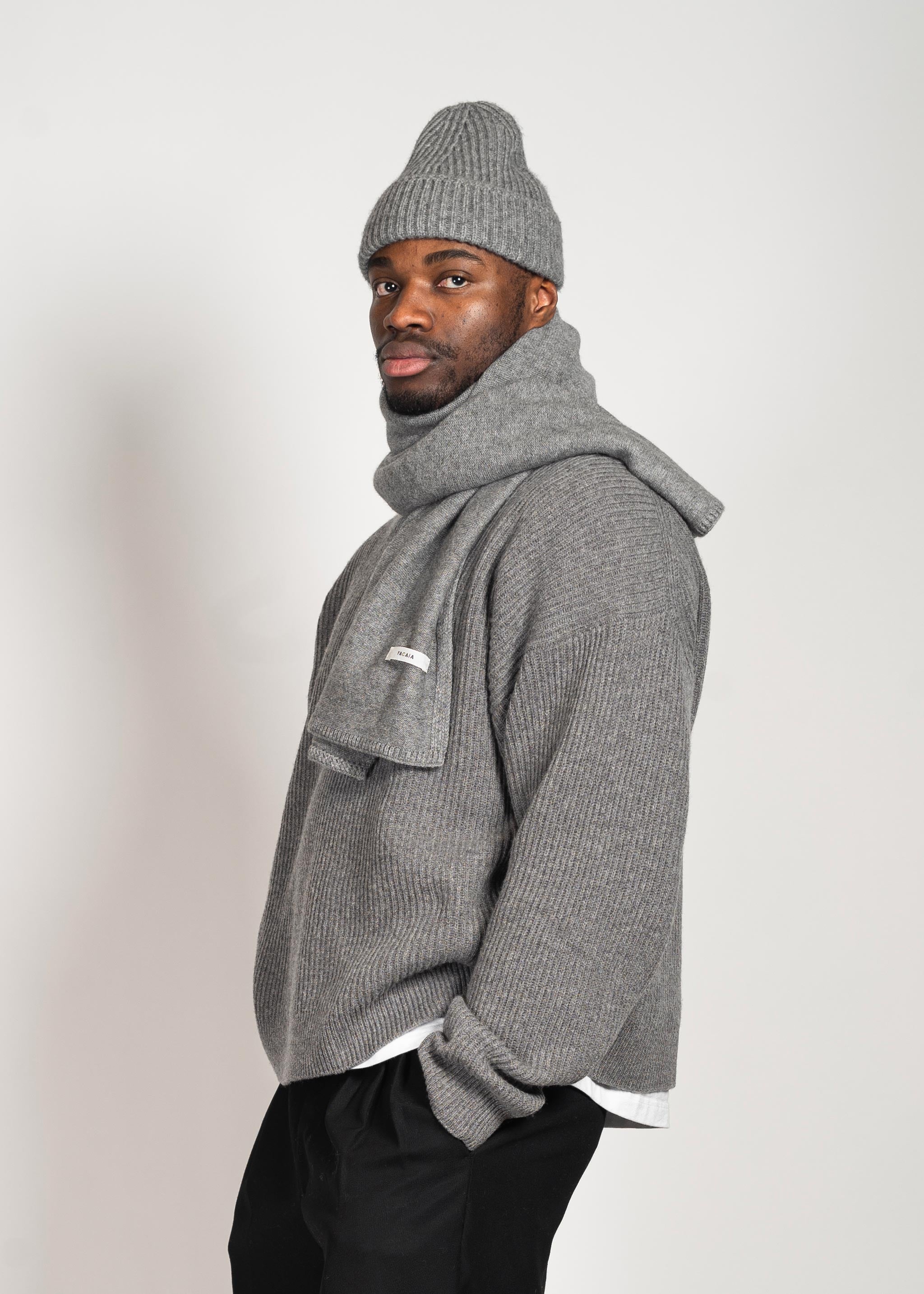 Yacaia Y-0012 Knitted Merino Cashmere Scarf - Grey | Headwear