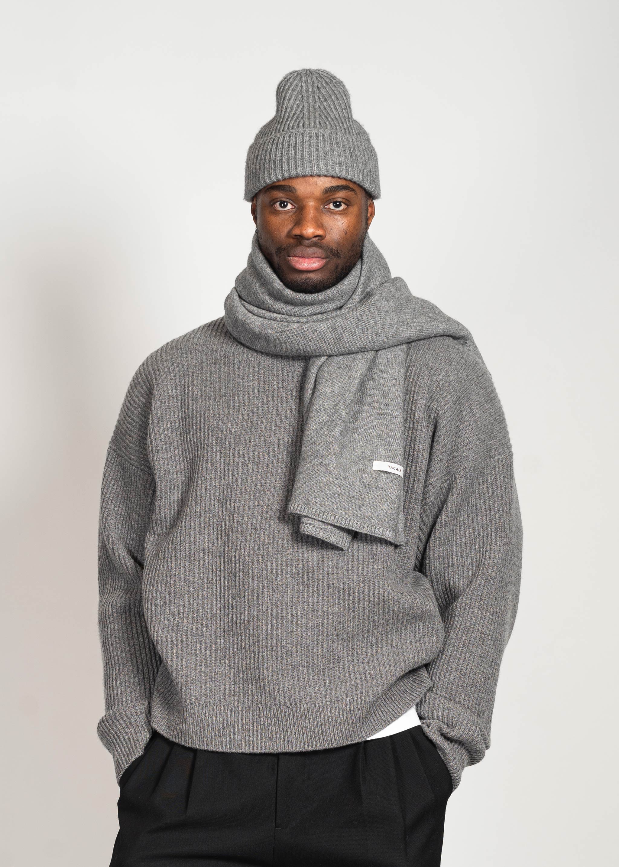 Yacaia Y-0012 Knitted Merino Cashmere Scarf - Grey | Headwear