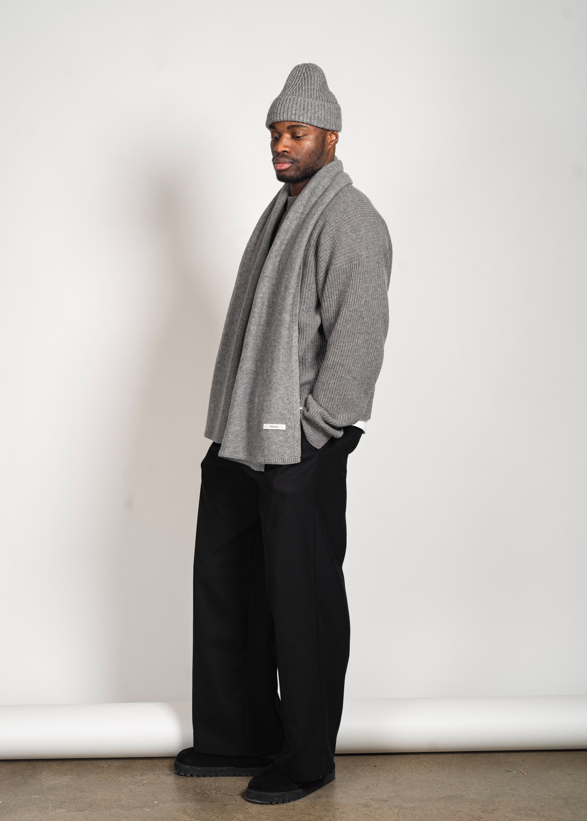 Yacaia Y-0012 Knitted Merino Cashmere Scarf - Grey | Headwear