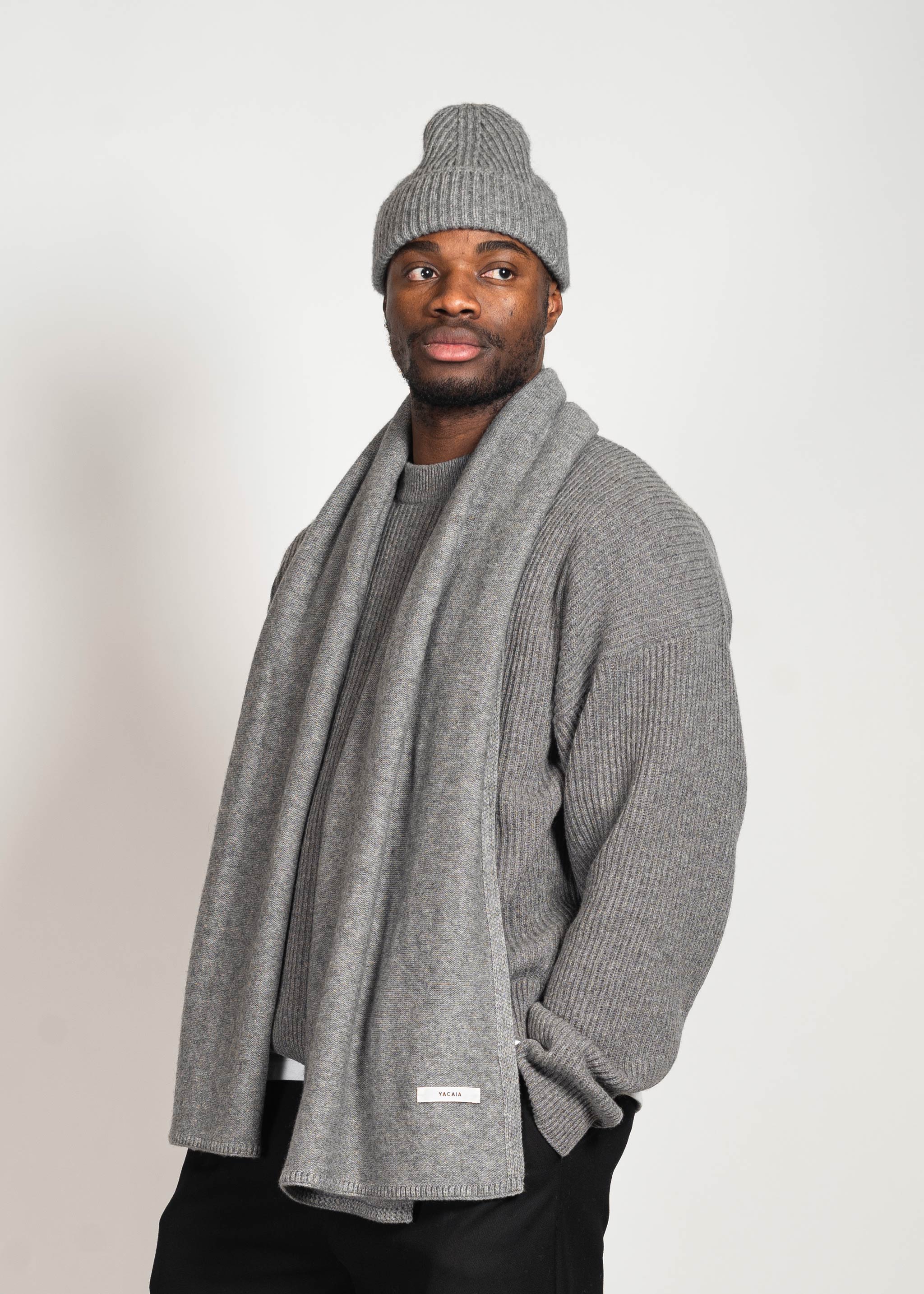 Yacaia Y-0012 Knitted Merino Cashmere Scarf - Grey | Headwear
