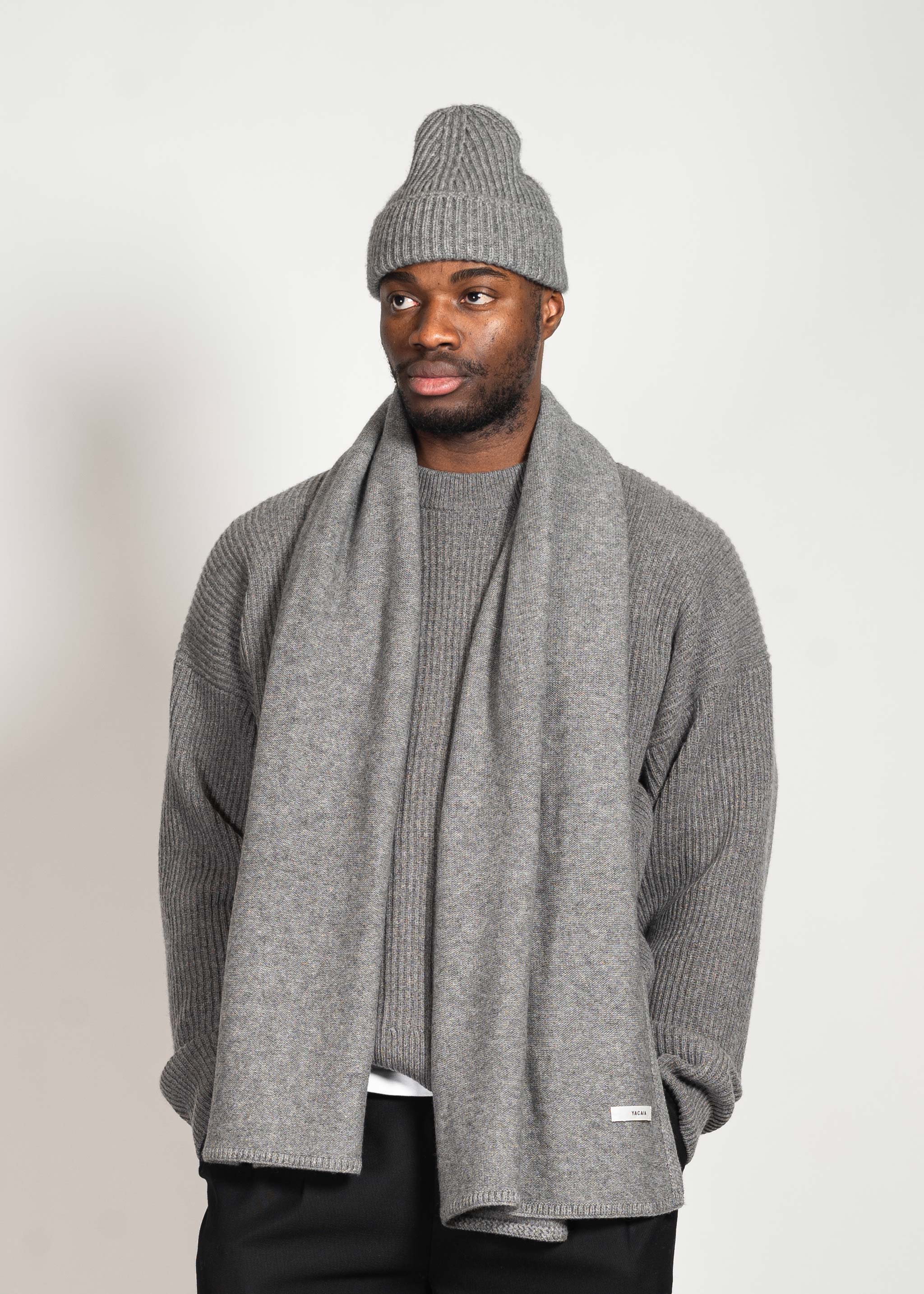 Yacaia Y-0012 Knitted Merino Cashmere Scarf - Grey | Headwear