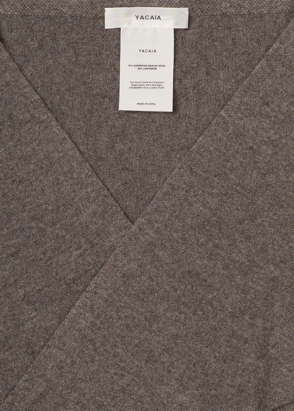 Y-0022 Triangle Merino/Cashmere Scarf - Dark Brown , Yacaia_Y-0022_DarkBrown_Flatlay_Zoom