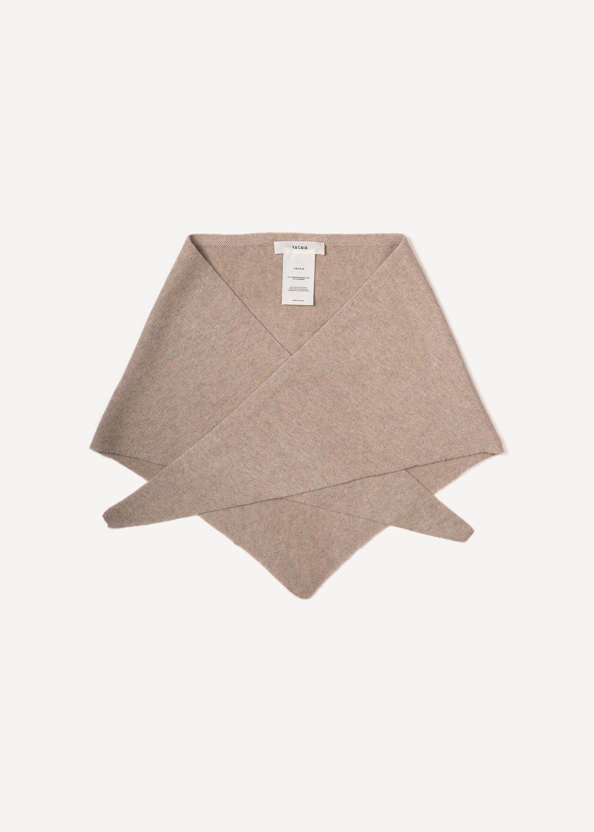 Y-0022 Triangle Merino/Cashmere Scarf - Sand , Yacaia_Y-0022_Sand_Flatlay_01_558b7d62-cb3b-4aad-a55c-507b355d7926