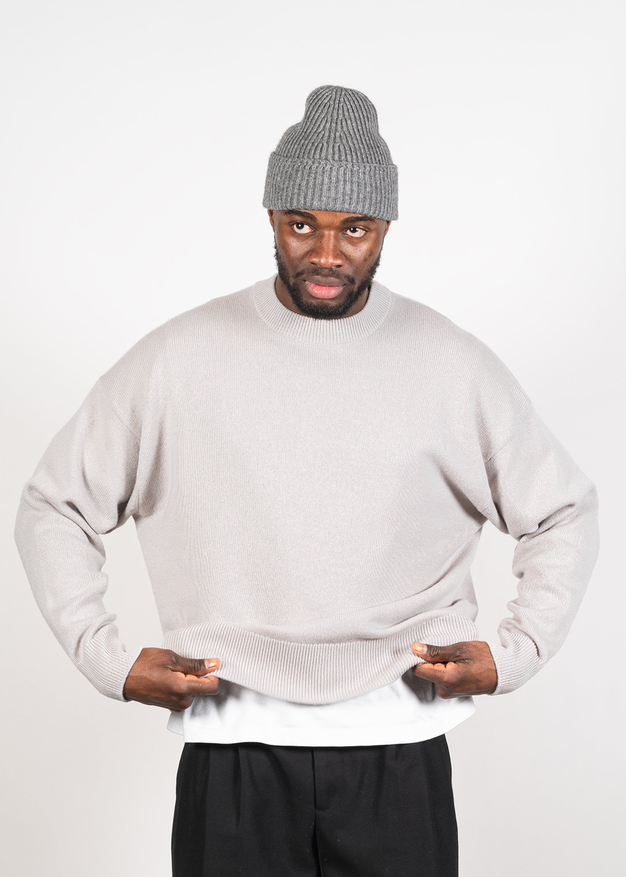 Yacaia Y-0008 Oversized Cashmere Blend Sweater - Light Beige | Knitwear