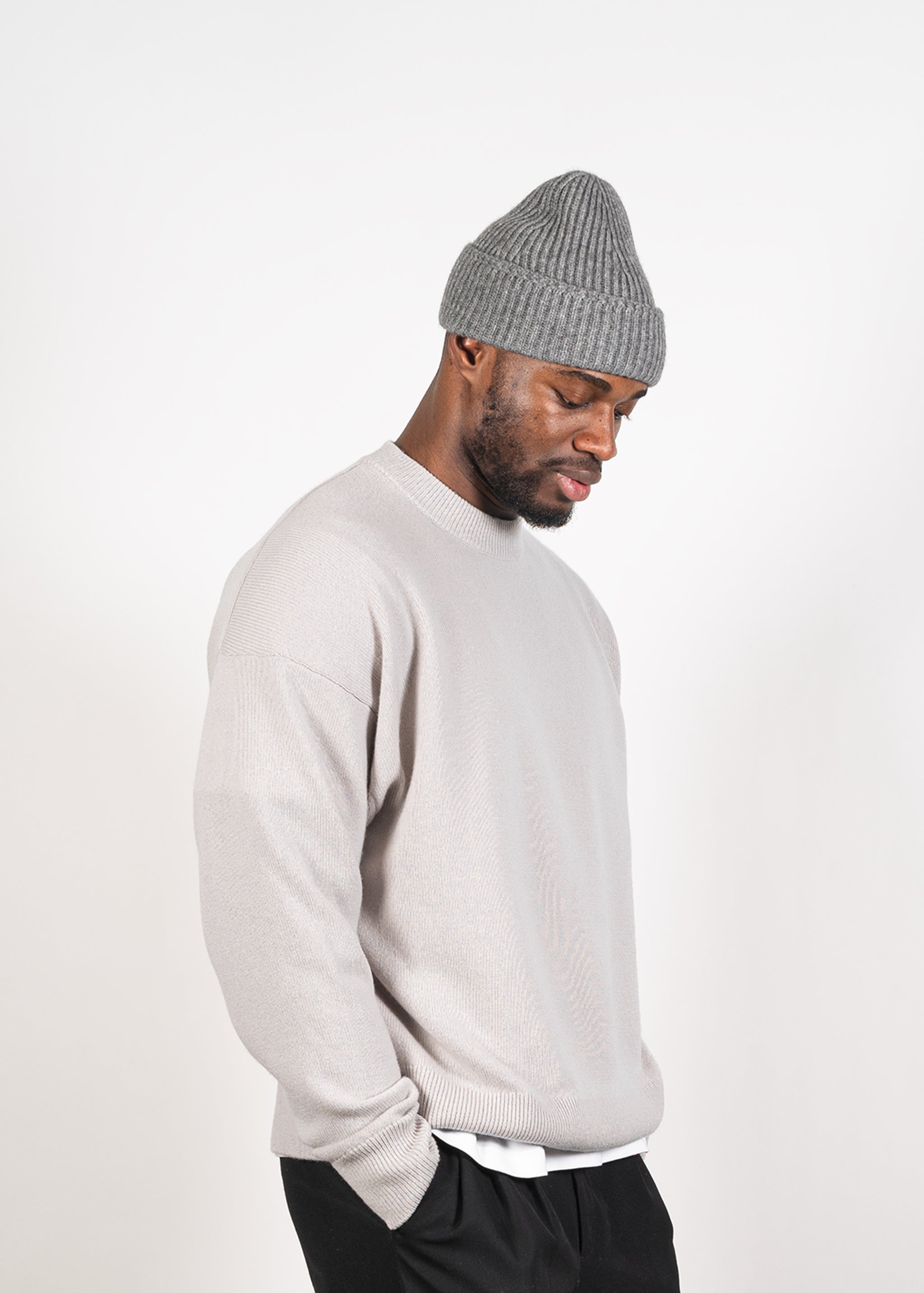 Yacaia Y-0008 Oversized Cashmere Blend Sweater - Light Beige | Knitwear