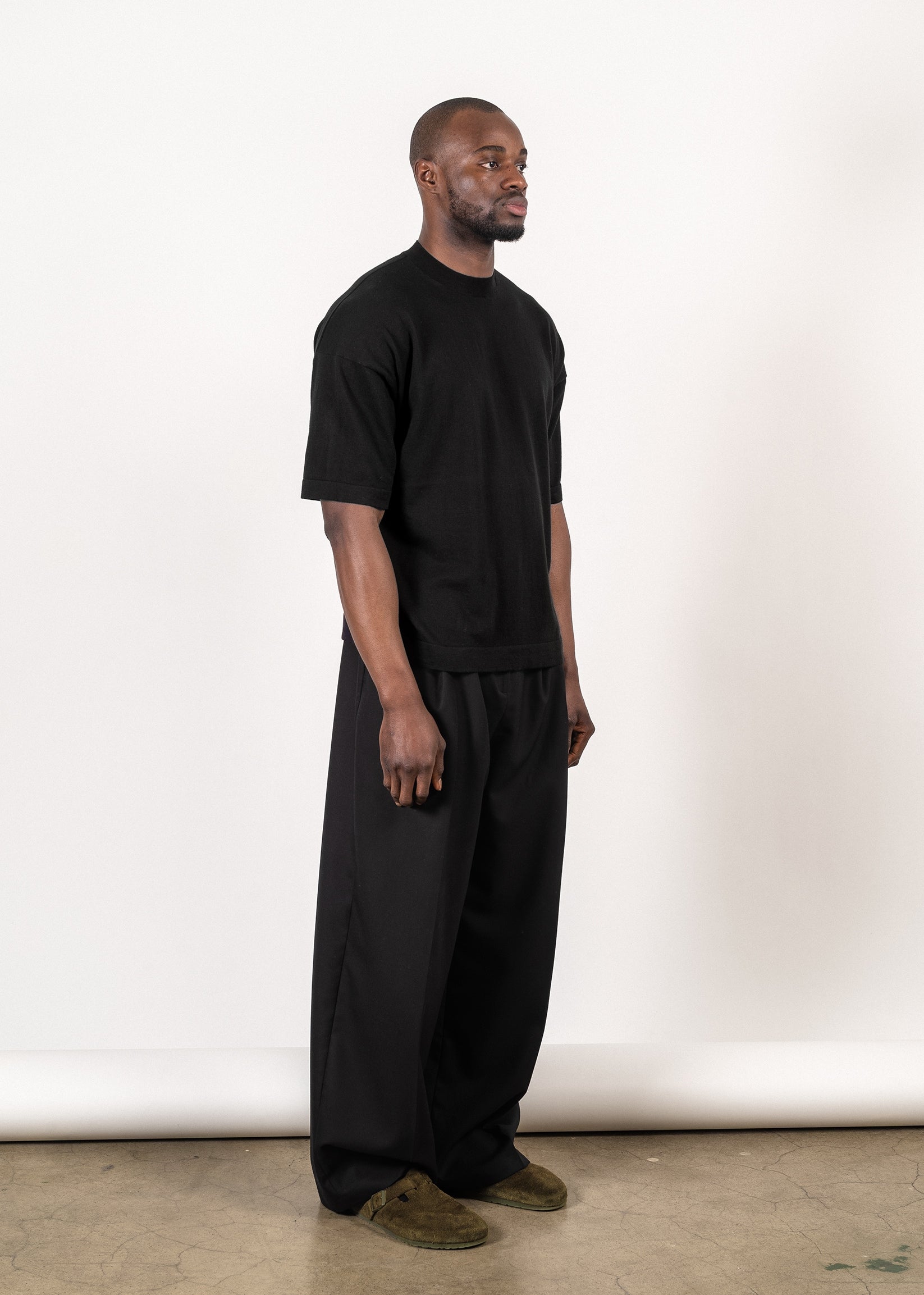 Supima®/cashmere oversized t-shirt in black — Y-0023 | YACAIA