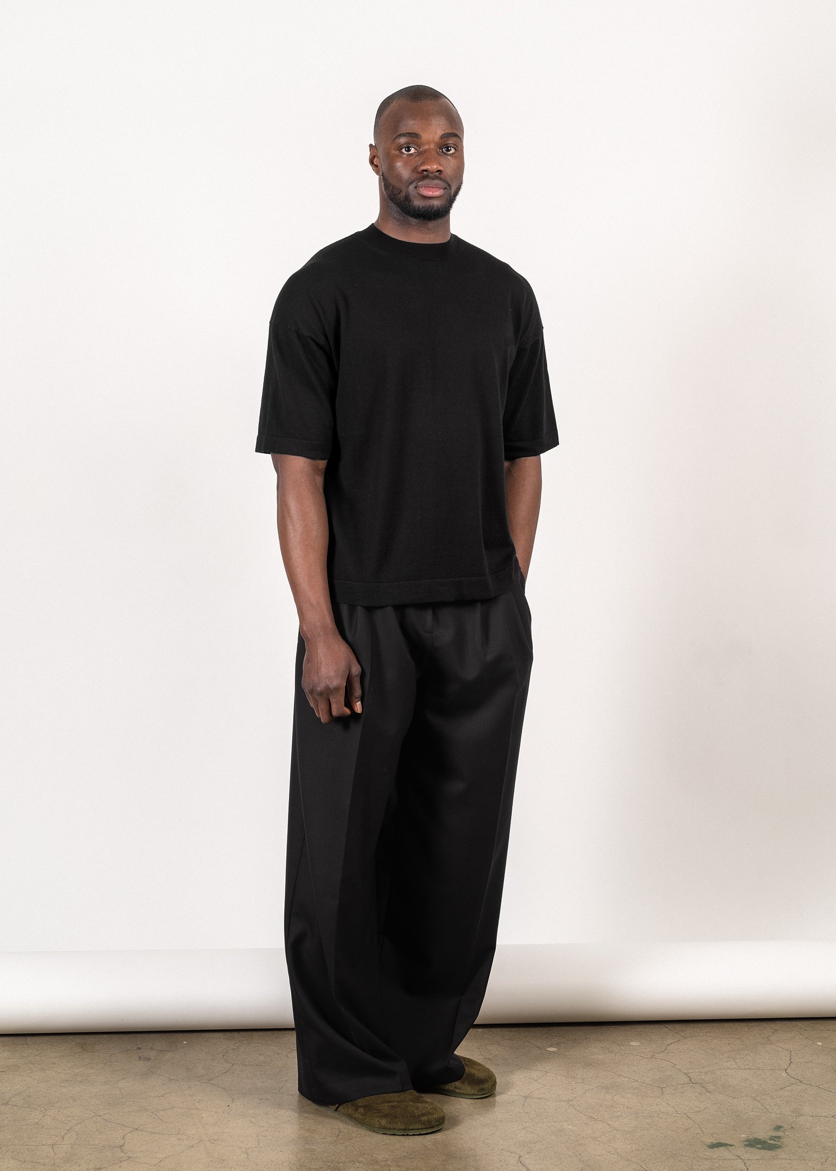 Yacaia Y-0023 Supima®/Cashmere Oversized T-Shirt - Black | Knitwear