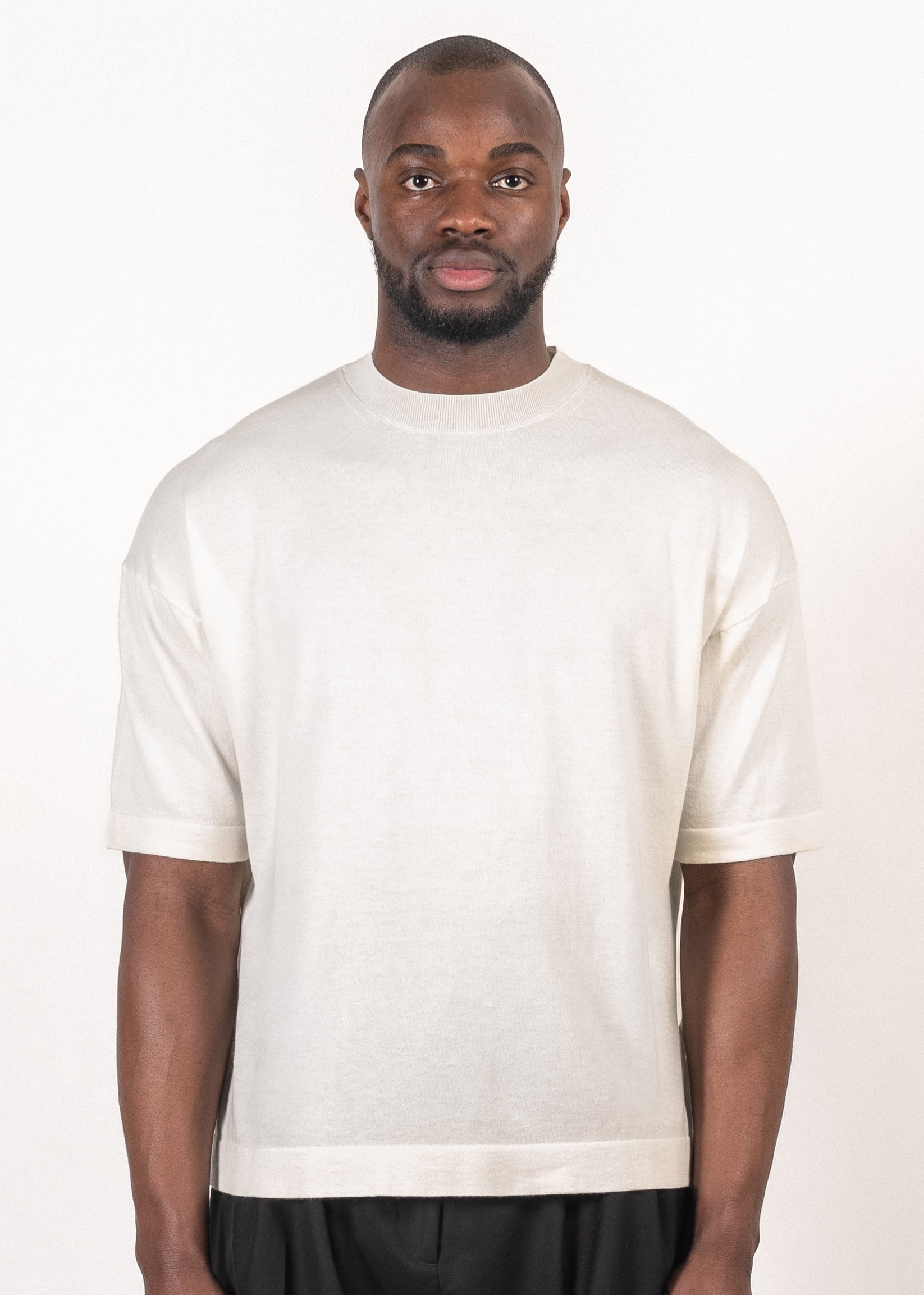 Yacaia Y-0023 Supima®/Cashmere Oversized T-Shirt - Cloud | Knitwear