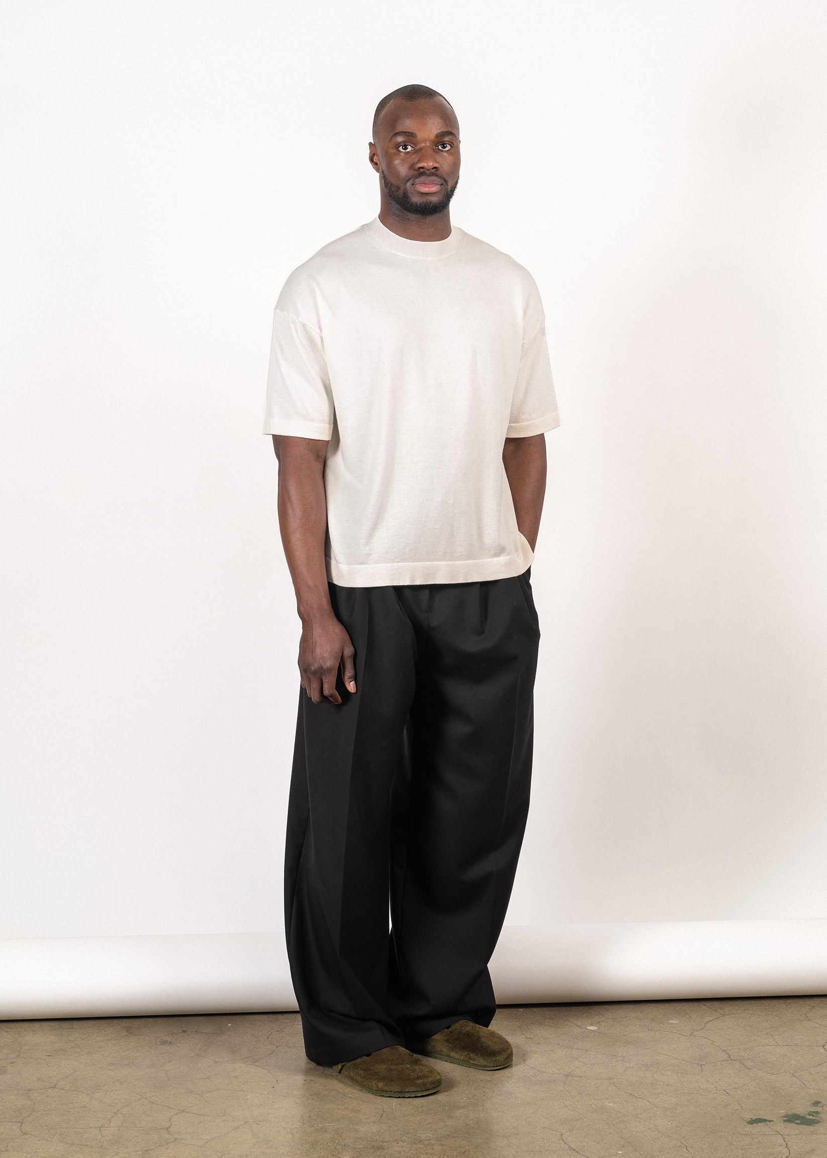 Yacaia Y-0023 Supima®/Cashmere Oversized T-Shirt - Cloud | Knitwear