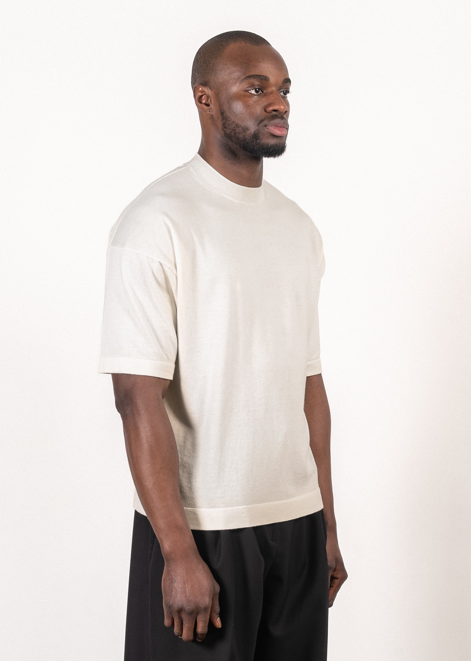 Yacaia Y-0023 Supima®/Cashmere Oversized T-Shirt - Cloud | Knitwear