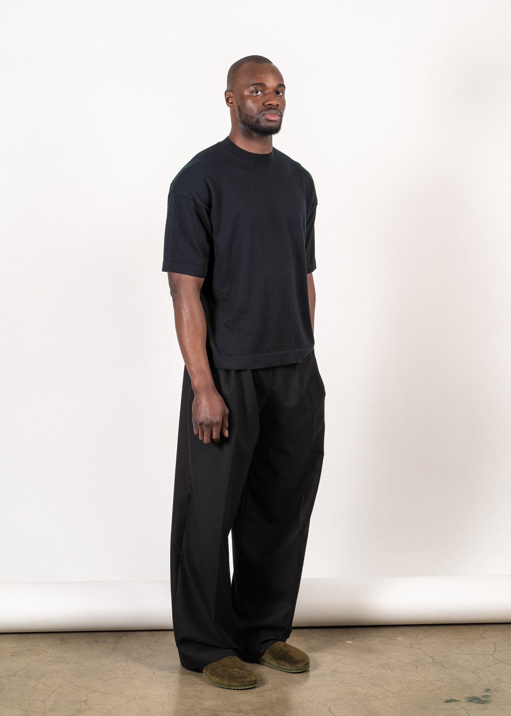 Supima®/cashmere oversized t-shirt in navy — Y-0023 | YACAIA