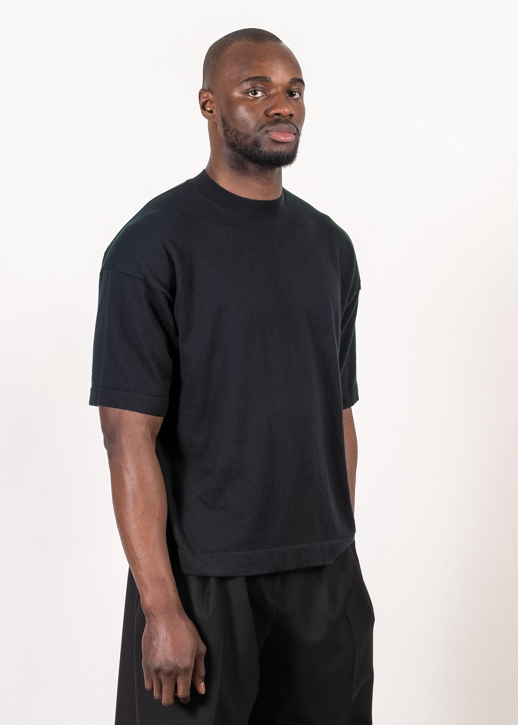 Yacaia Y-0023 Supima®/Cashmere Oversized T-Shirt - Navy | Knitwear