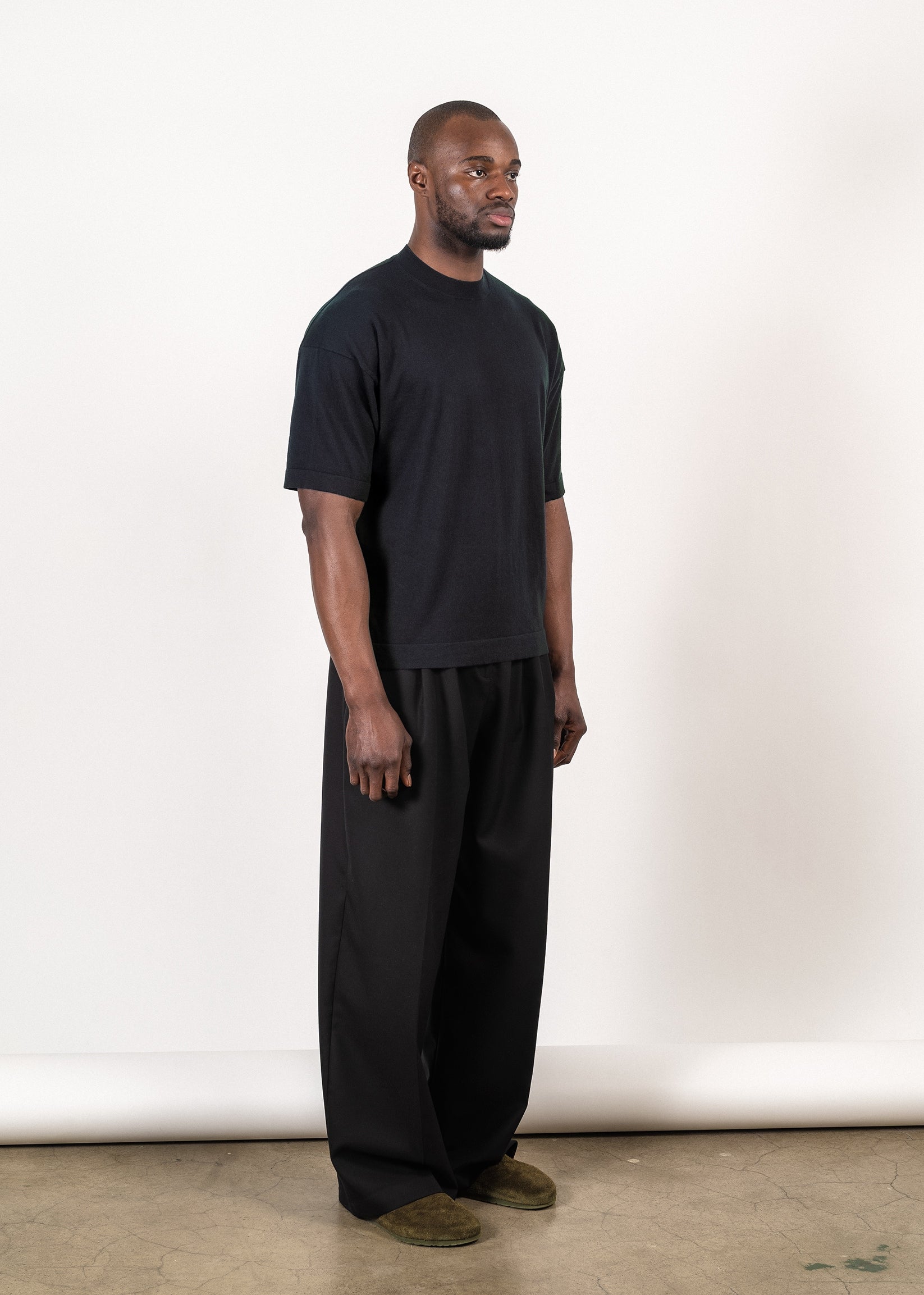 Supima®/cashmere oversized t-shirt in navy — Y-0023 | YACAIA