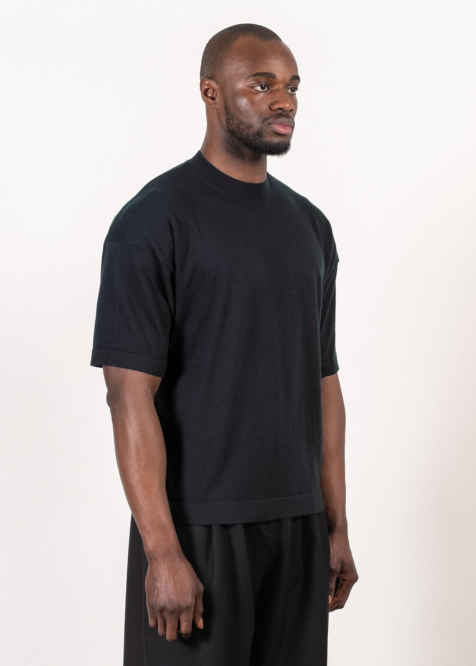 Supima®/cashmere oversized t-shirt in navy — Y-0023 | YACAIA