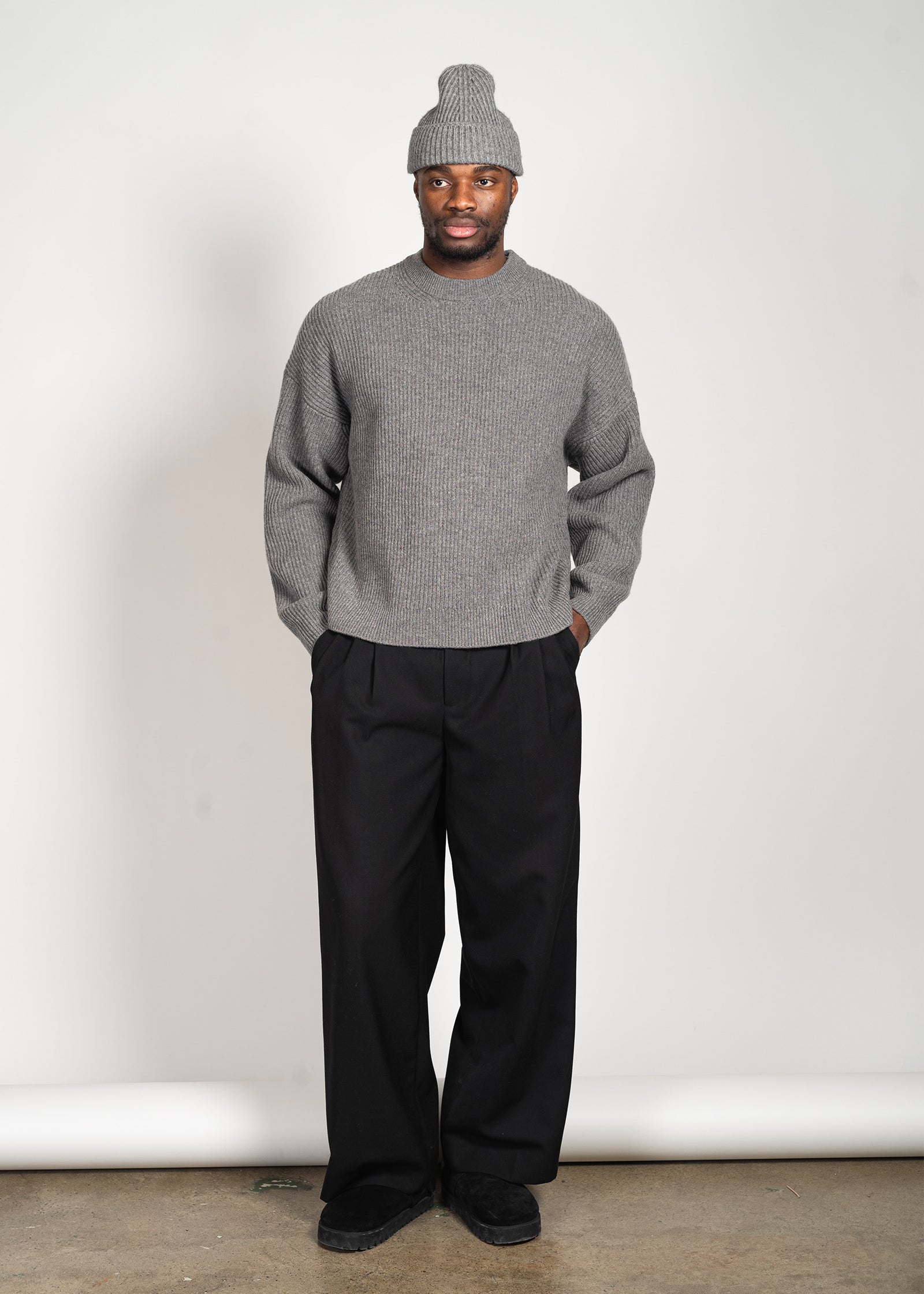 Yacaia Y-0013 Oversized Ribbed Cashmere Blend Sweater - Grey