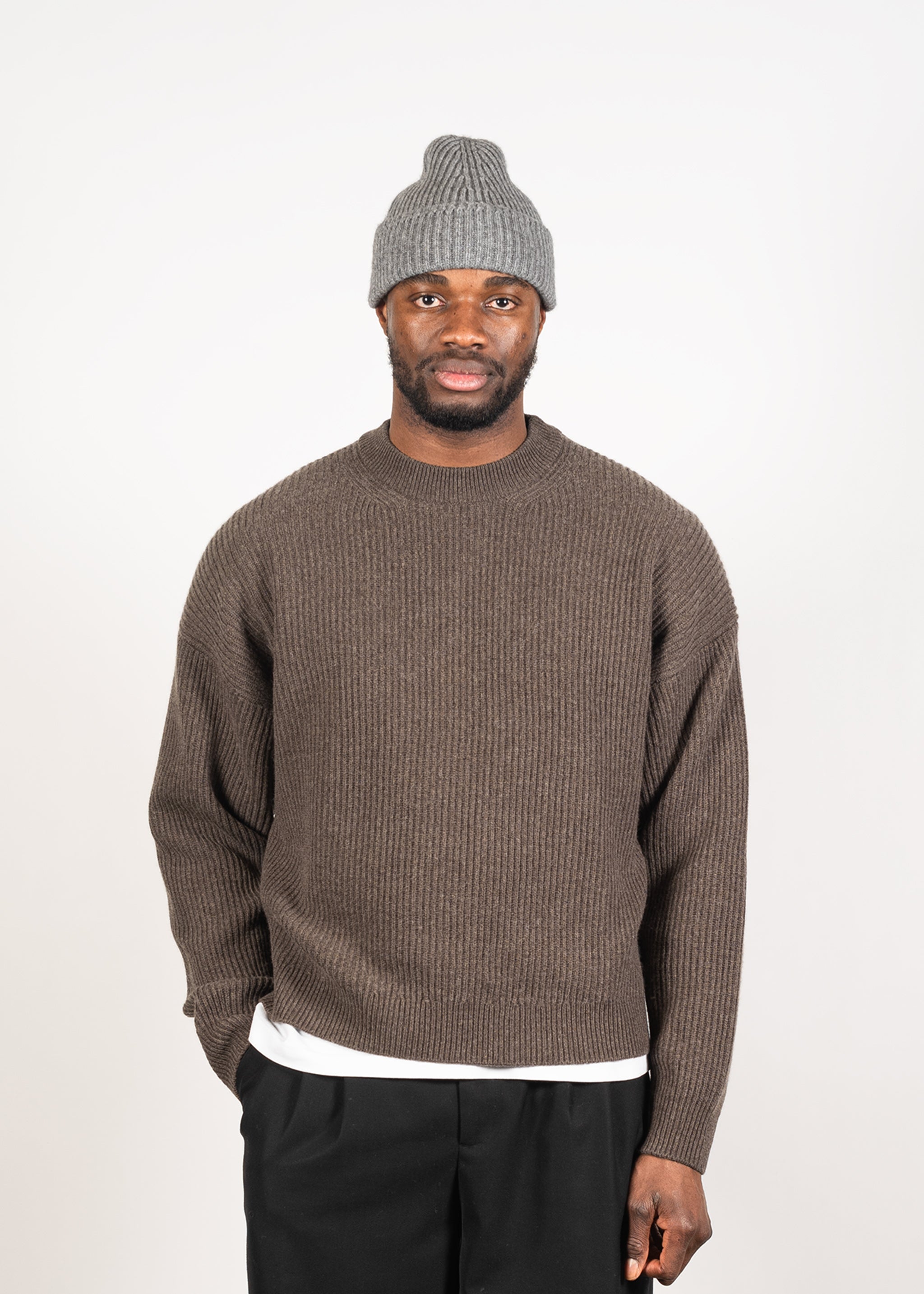 Yacaia Y-0013 Oversized Ribbed Cashmere Blend Sweater - Dark Brown | Knitwear