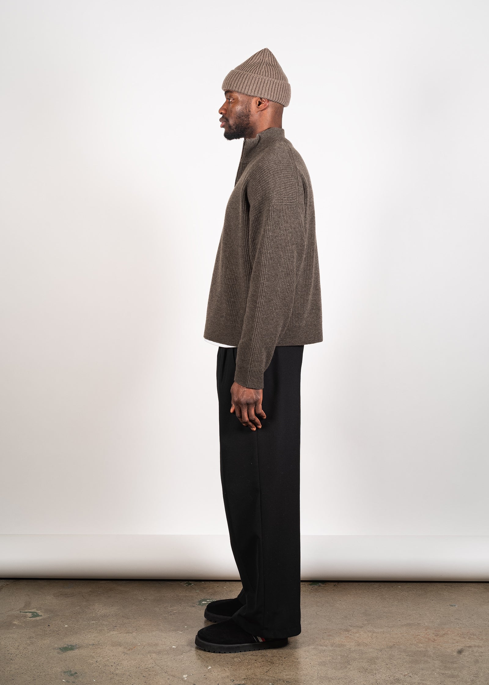 Oversized Half-Zip Cashmere Blend Sweater – Yacaia Y-0015 in Dark