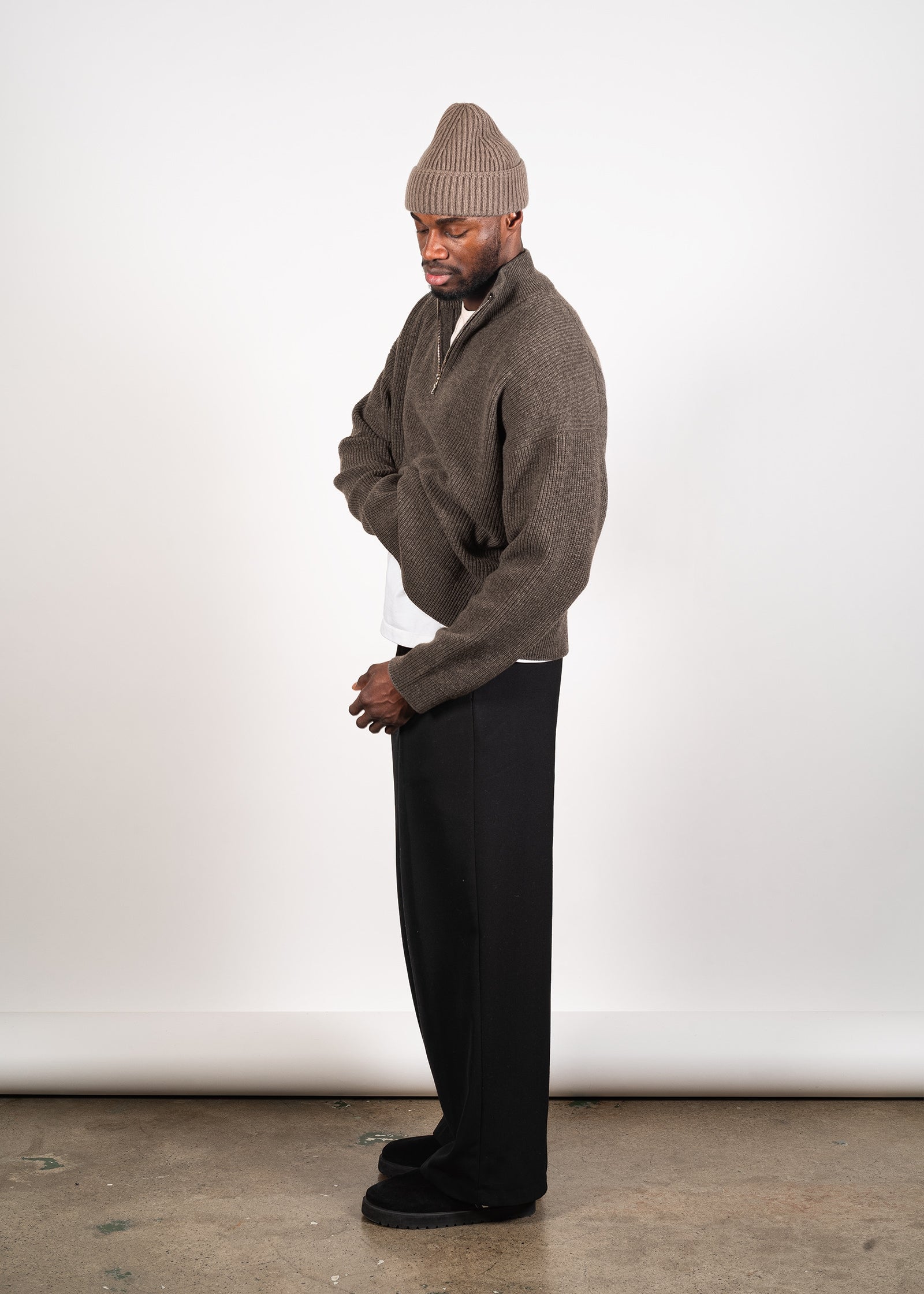 Oversized Half-Zip Cashmere Blend Sweater – Yacaia Y-0015 in Dark