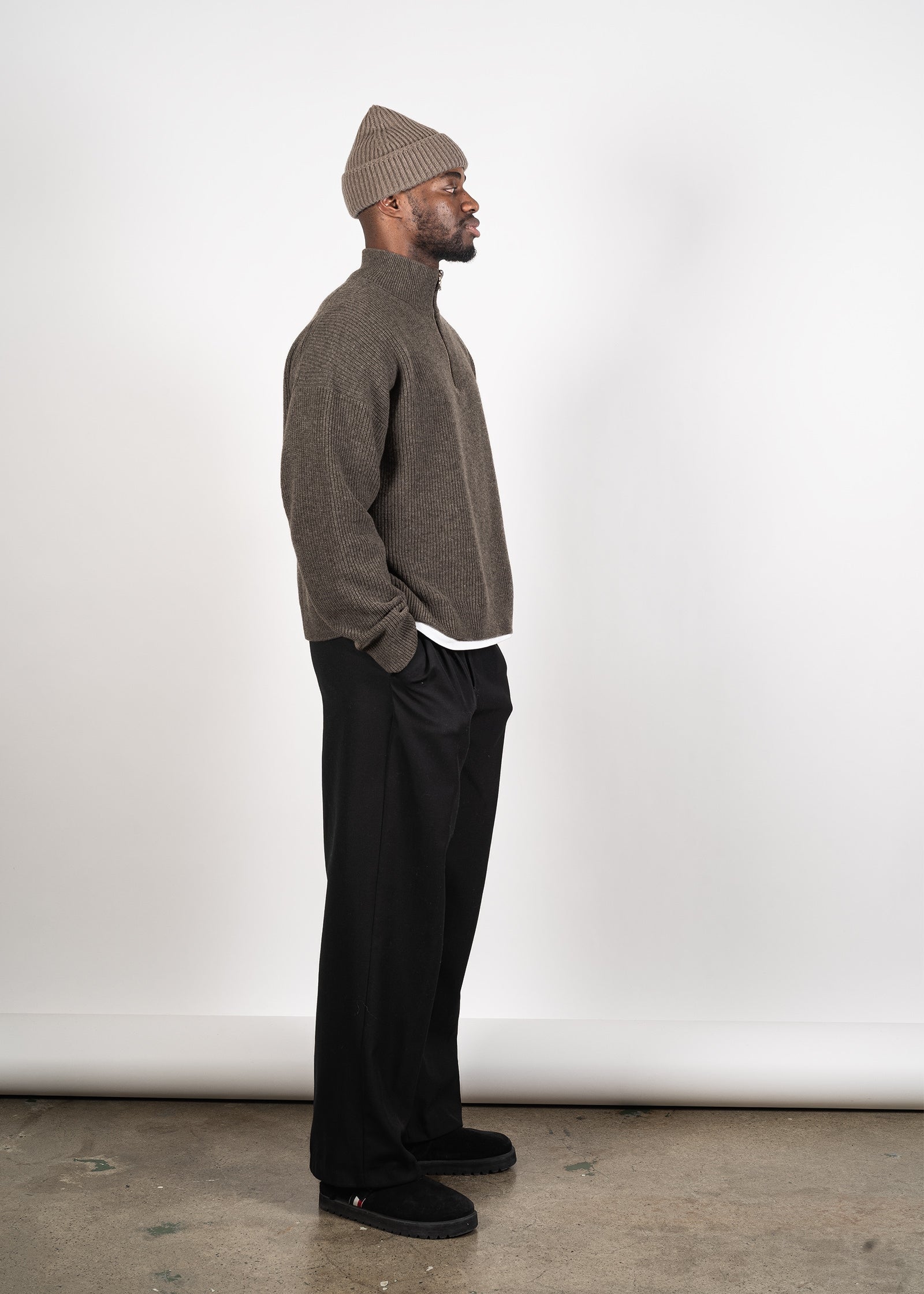 Oversized Half-Zip Cashmere Blend Sweater – Yacaia Y-0015 in Dark