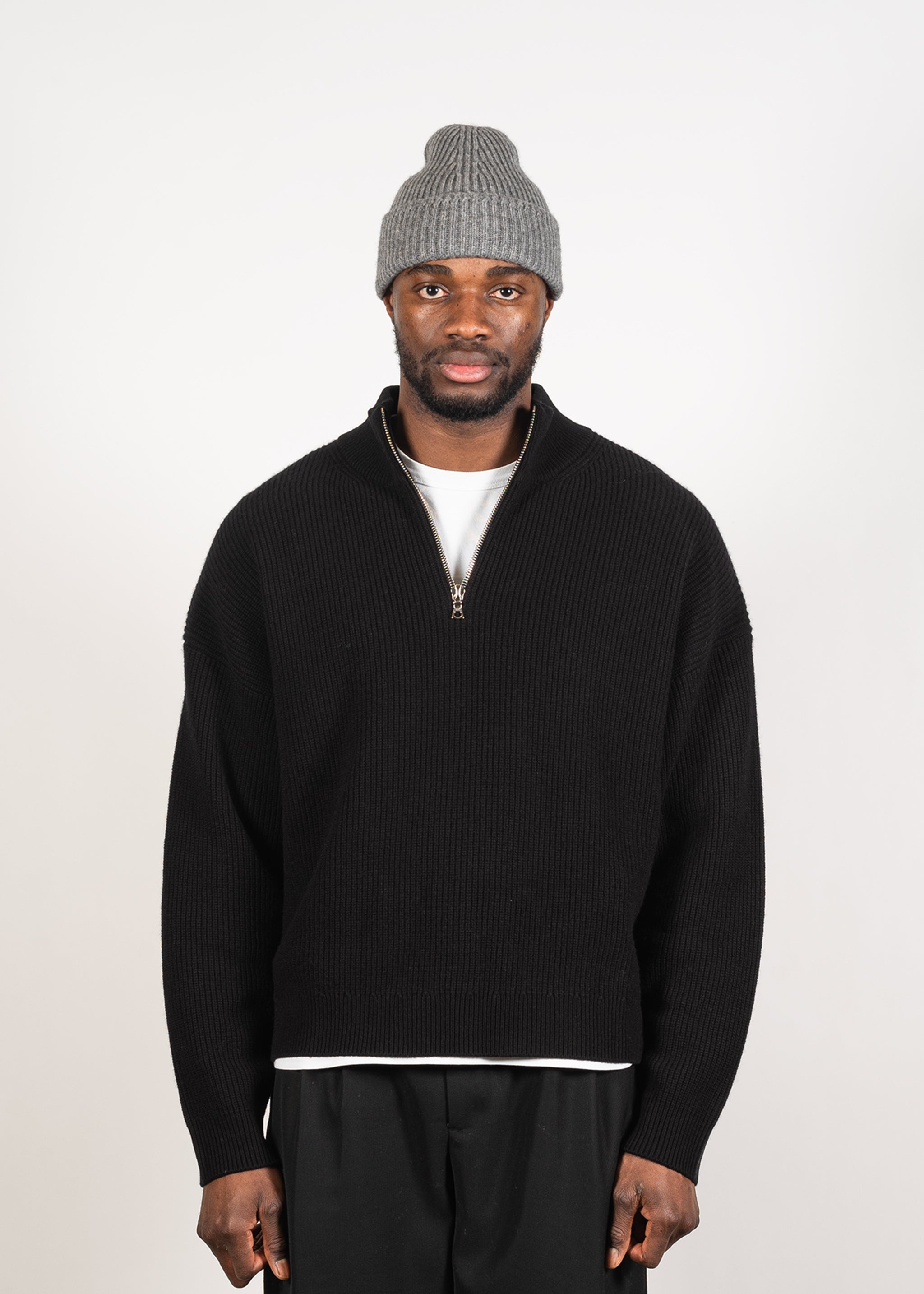 Yacaia Y-0015 Oversized Half-Zip Cashmere Blend Sweater - Black | Knitwear