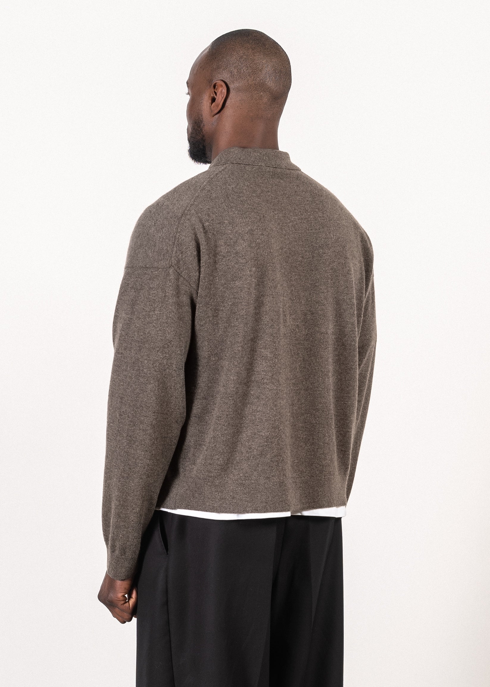 Merino/cashmere oversized cardigan in dark brown — Y-0017 | YACAIA