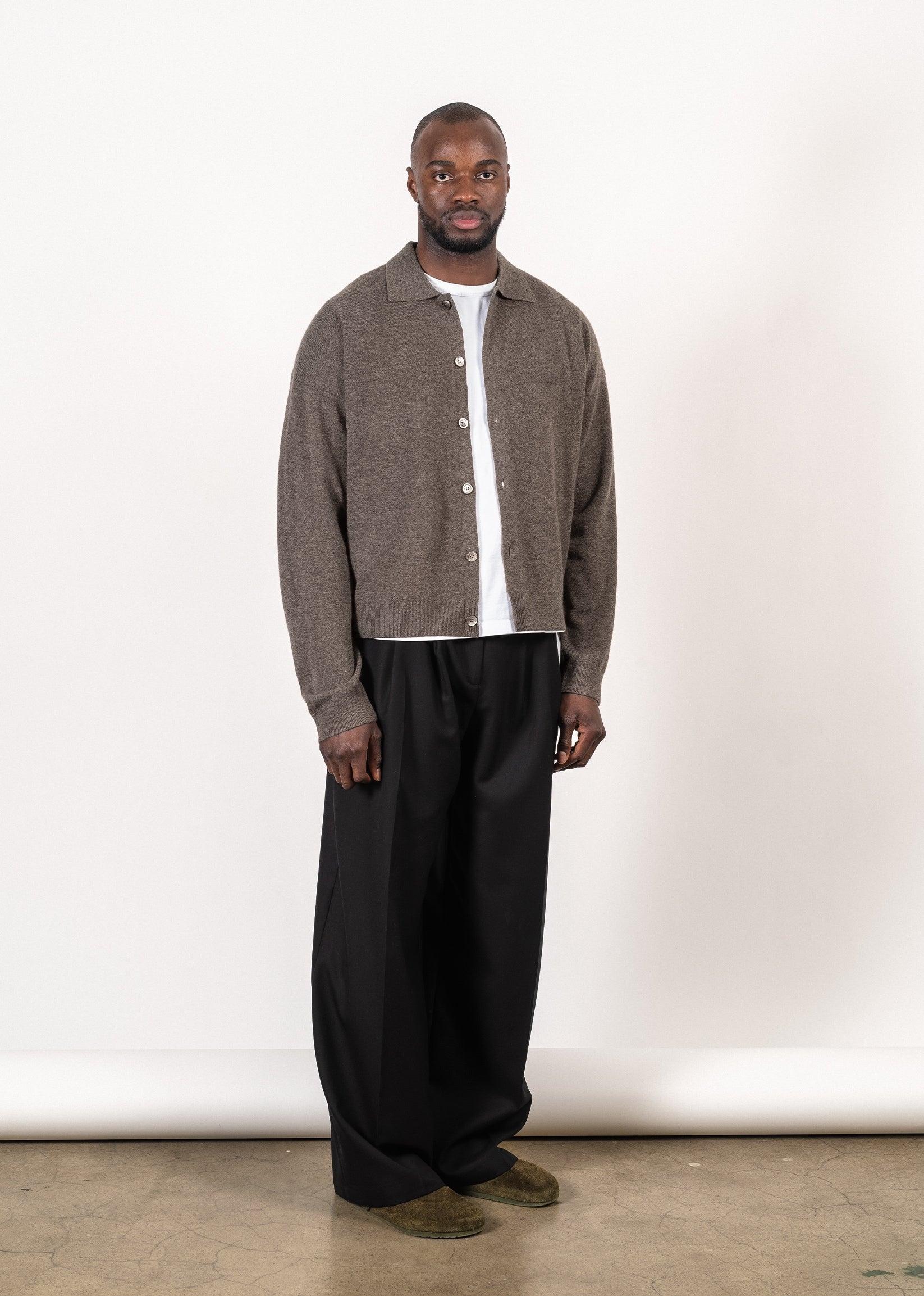 Merino/cashmere oversized cardigan in dark brown — Y-0017 | YACAIA