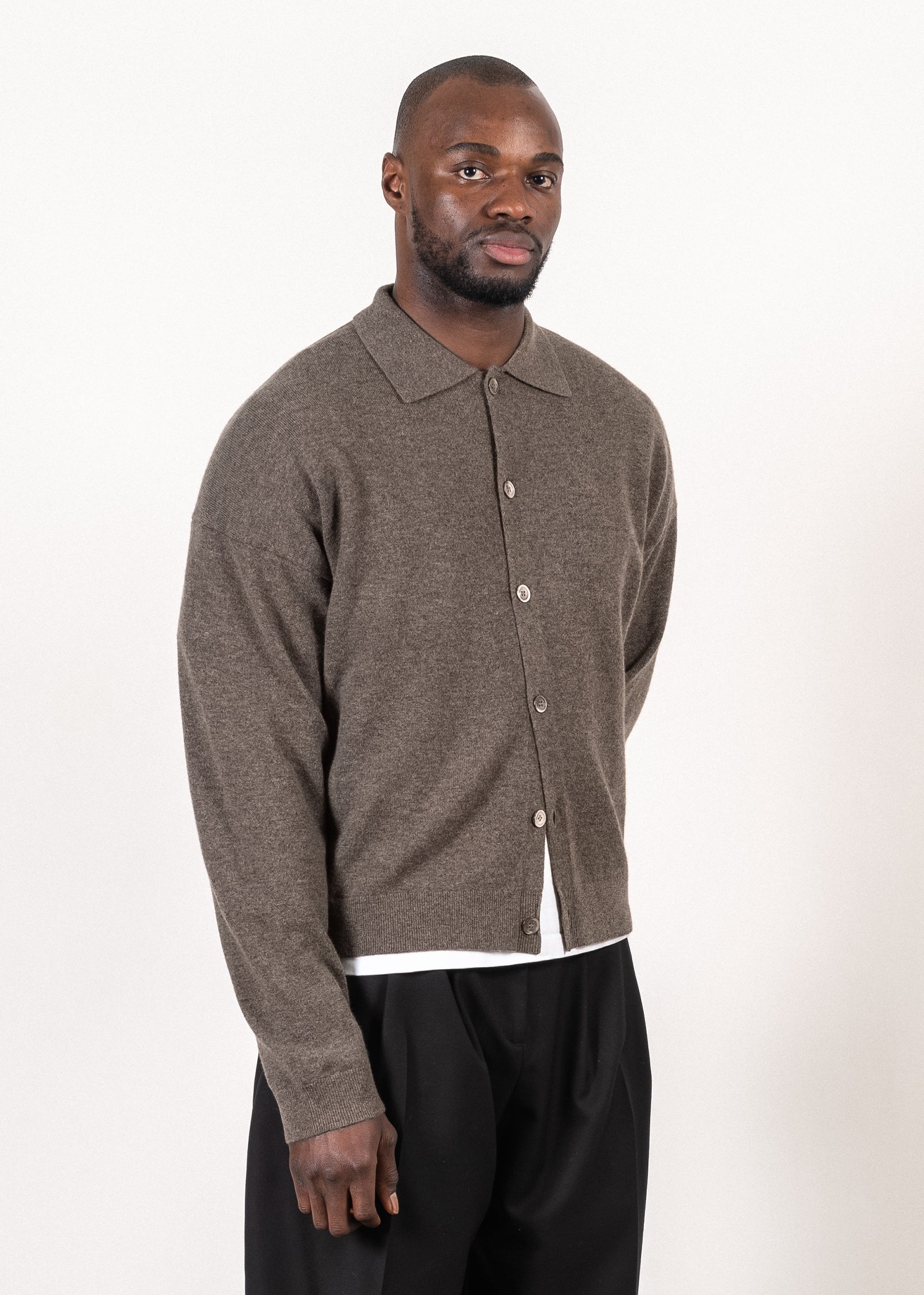 Yacaia Y-0017 Oversized Merino/Cashmere Cardigan - Dark Brown | Knitwear