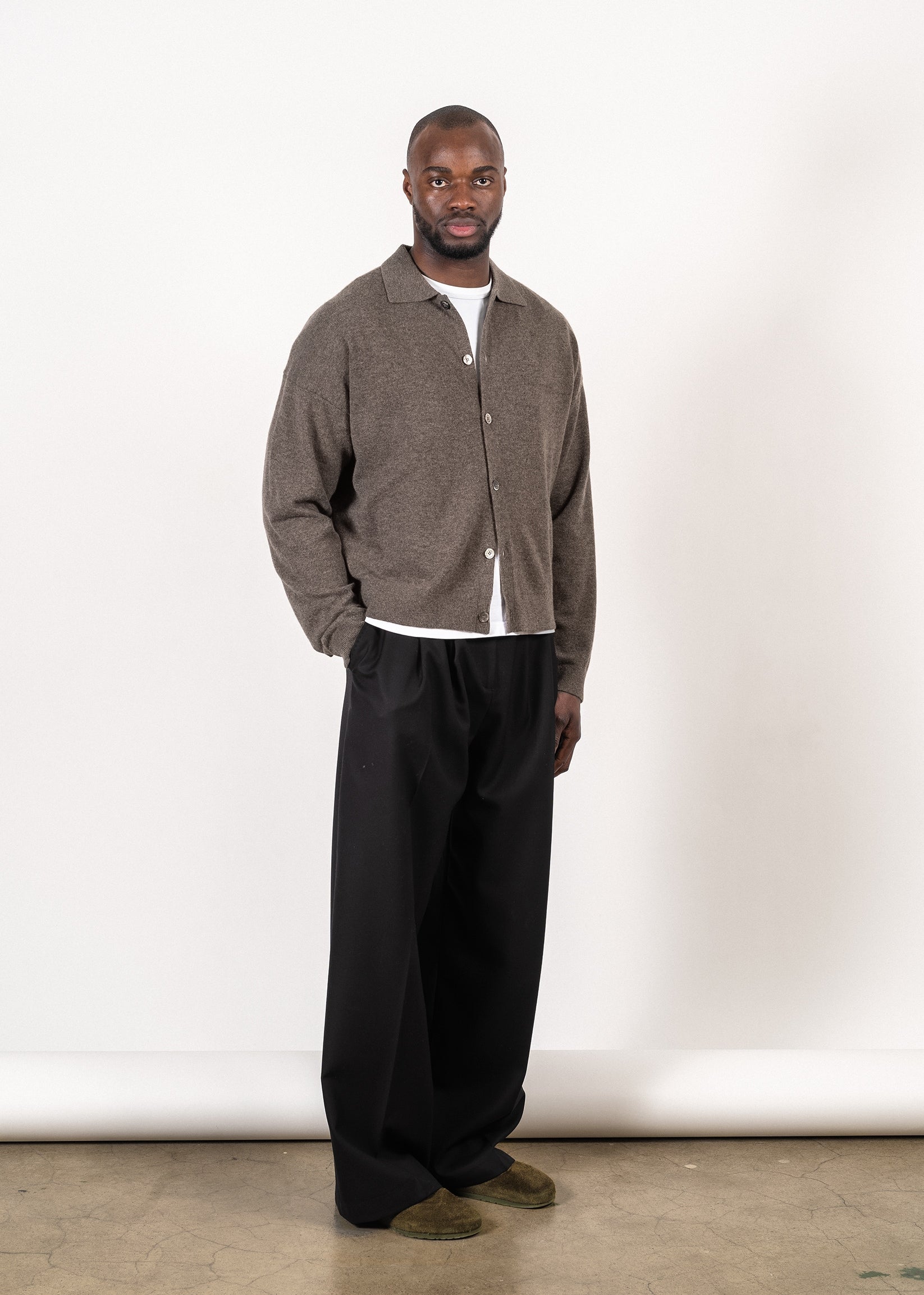 Merino/cashmere oversized cardigan in dark brown — Y-0017 | YACAIA