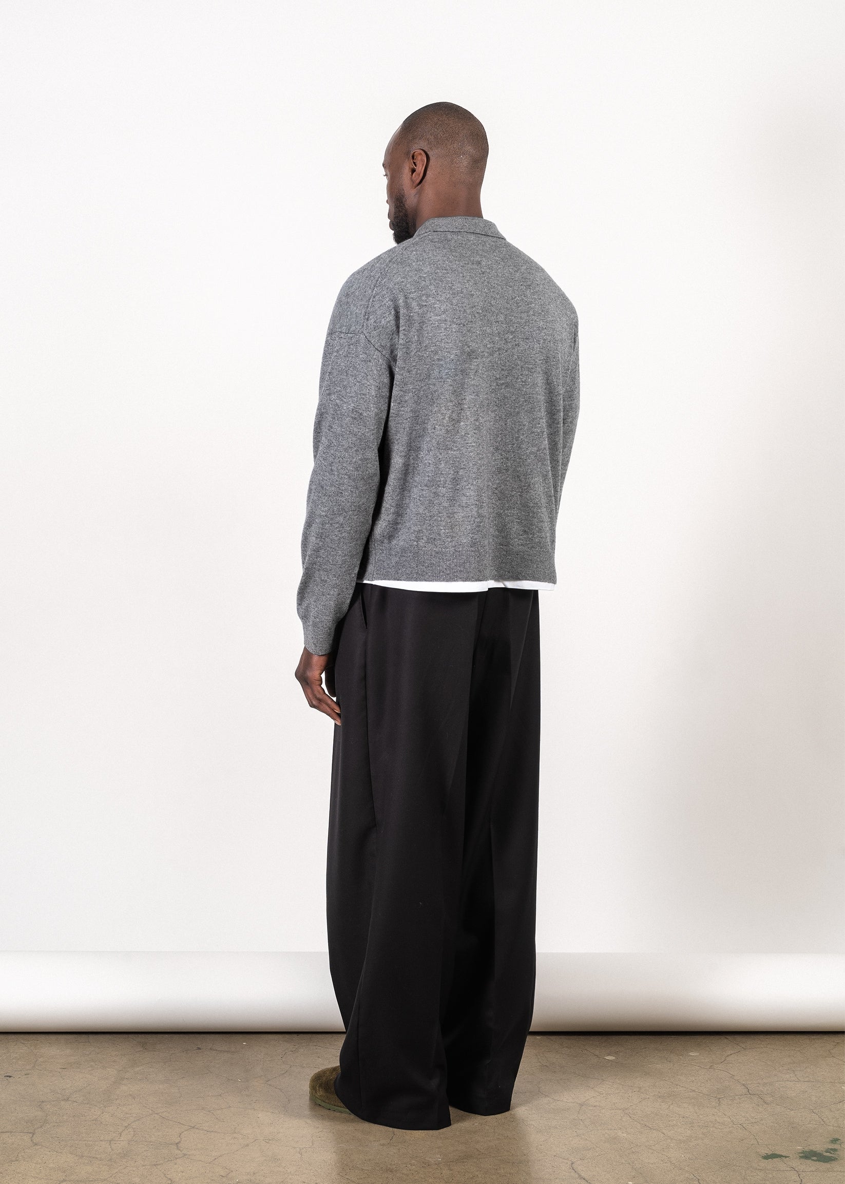 Y-0017 Oversized Merino/Cashmere Cardigan - Grey , Y-0017-GRY-Back-Full