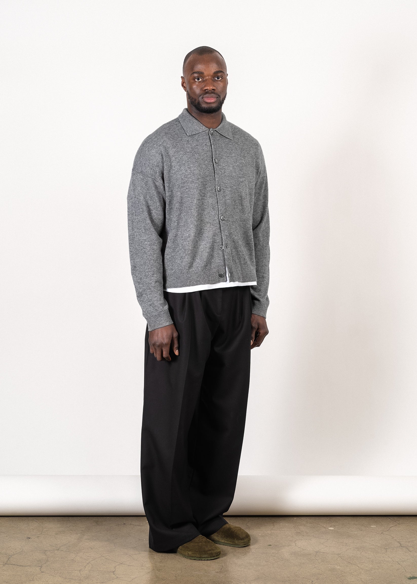 Y-0017 Oversized Merino/Cashmere Cardigan - Grey , Y-0017-GRY-Front-Closed-Full
