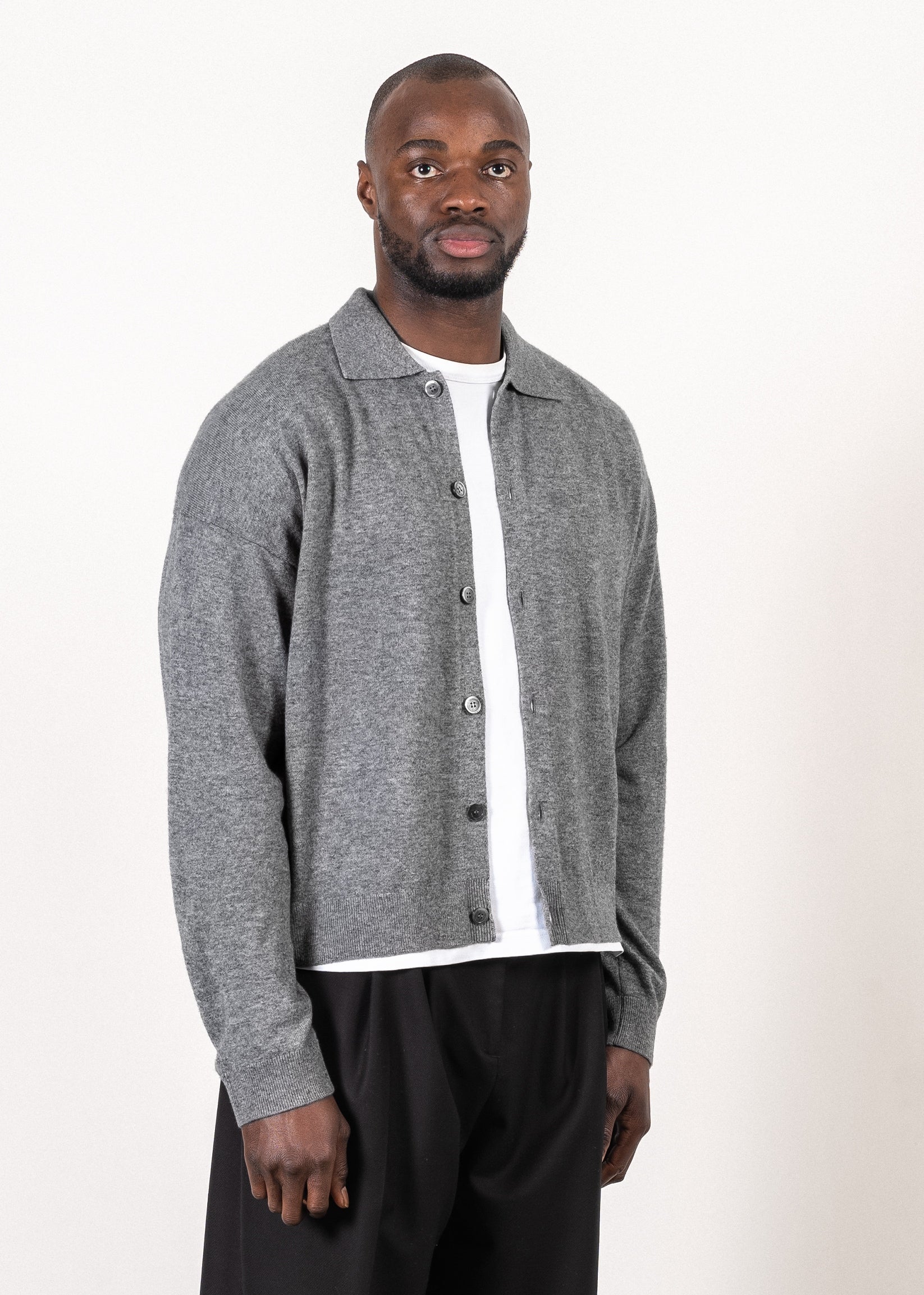 Oversized merino/cashmere half-zip sweater in grey — Y-0019 | YACAIA