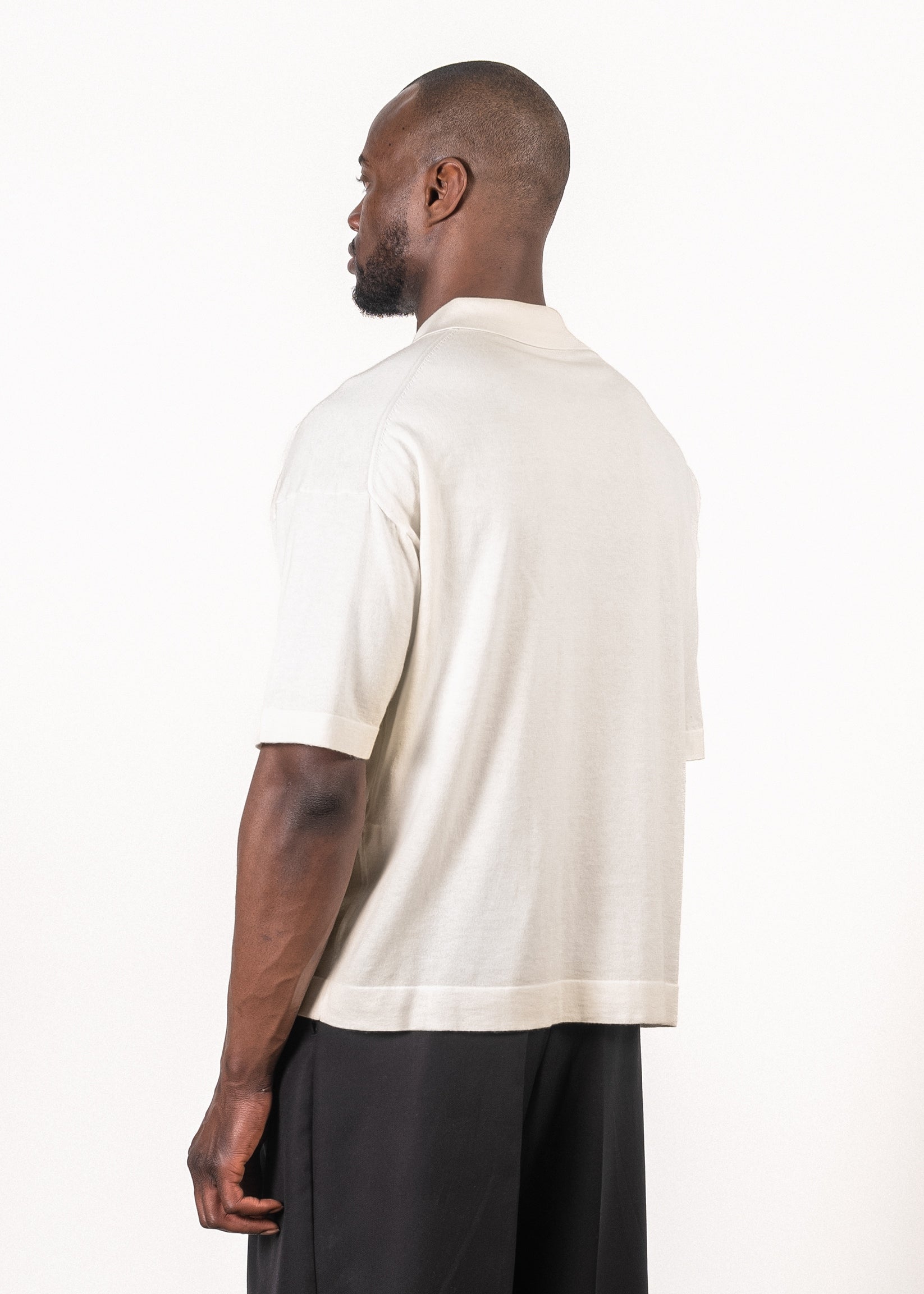 Yacaia Y-0018 Supima®/Cashmere Open Collar Polo - Cloud | Knitwear