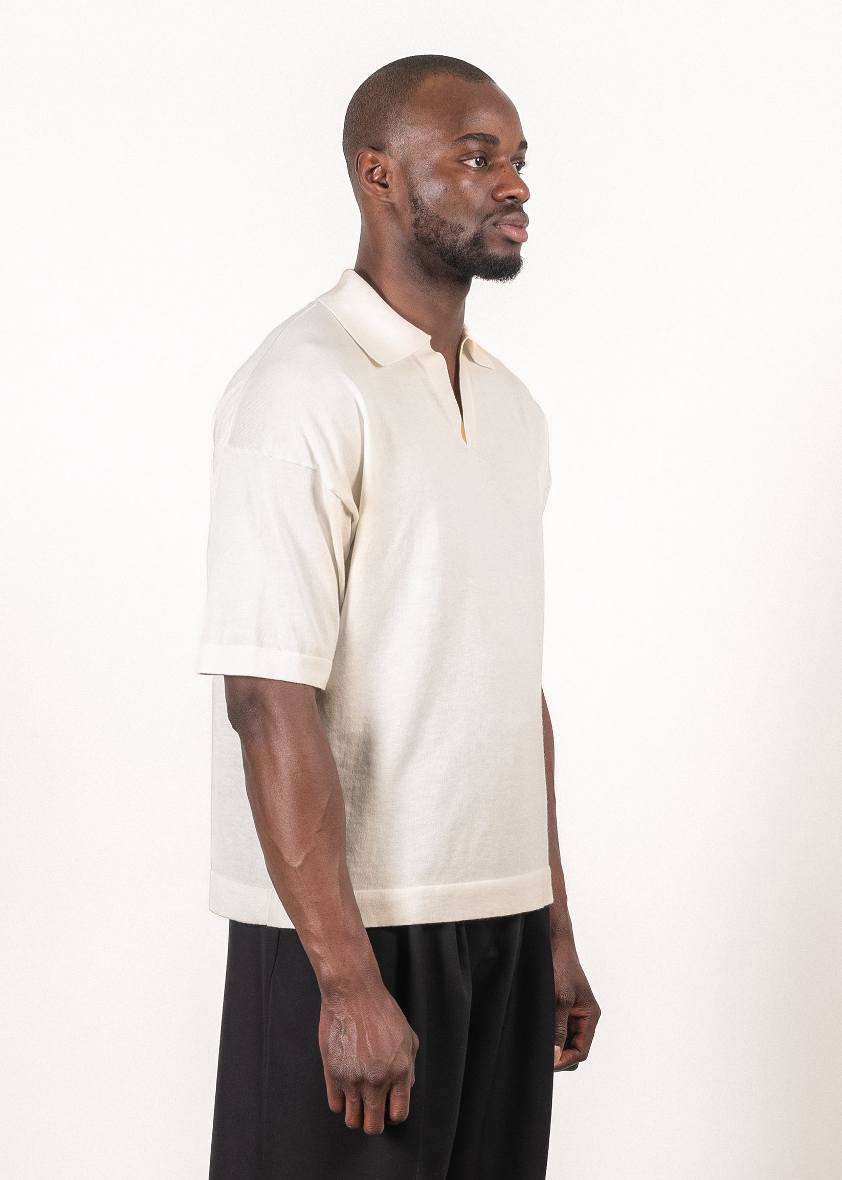 Yacaia Y-0018 Supima®/Cashmere Open Collar Polo - Cloud | Knitwear