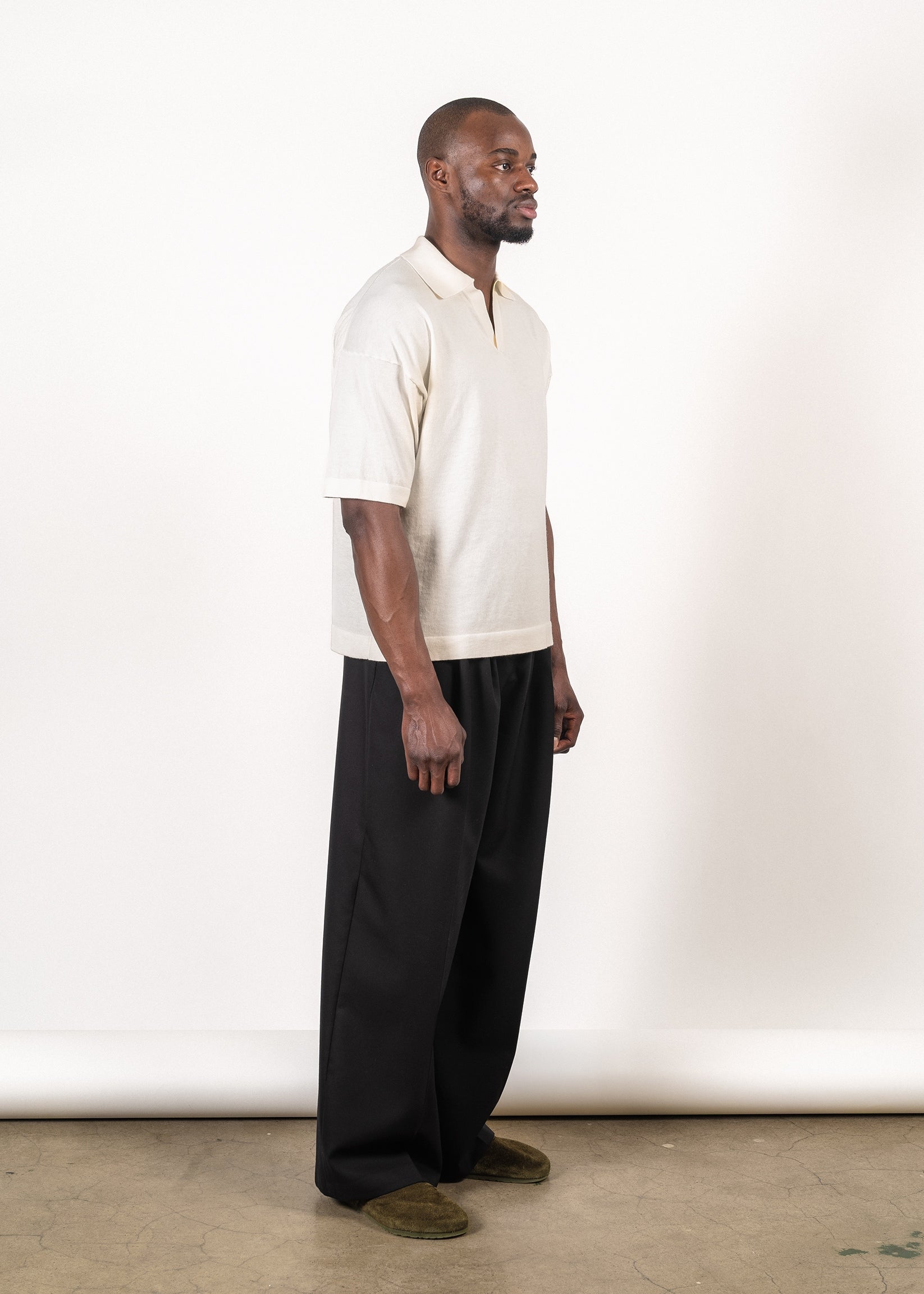 Supima®/cashmere open-collar polo in cloud — Y-0018 | YACAIA