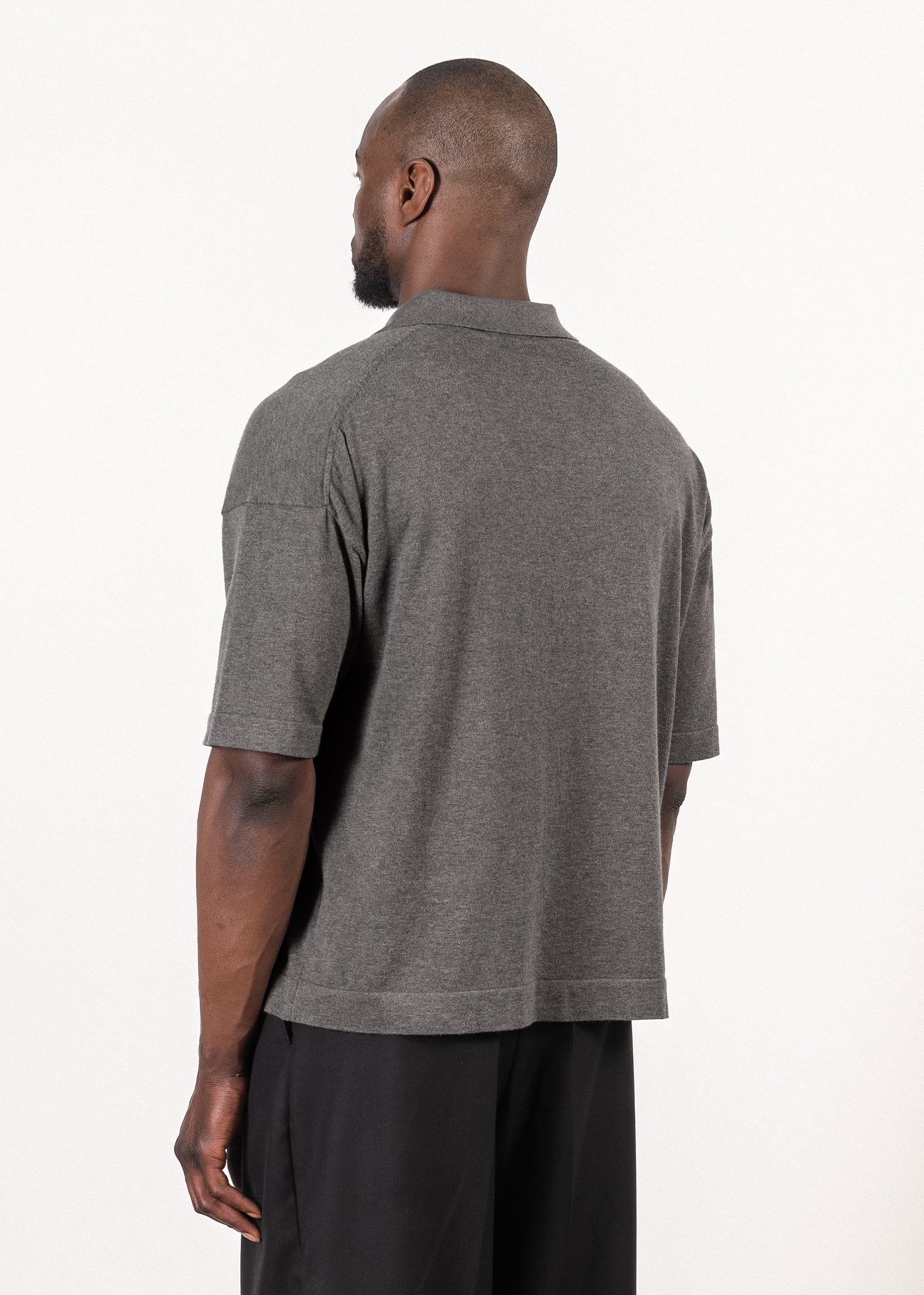 Yacaia Y-0018 Supima®/Cashmere Open Collar Polo - Grey | Knitwear
