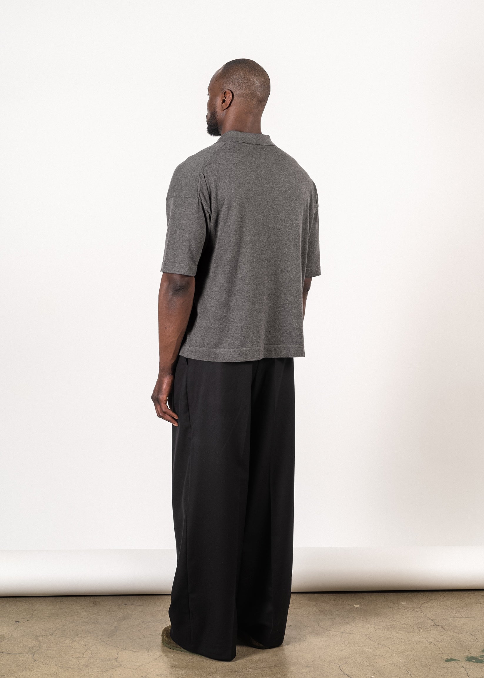 Supima®/cashmere open-collar polo in grey — Y-0018 | YACAIA