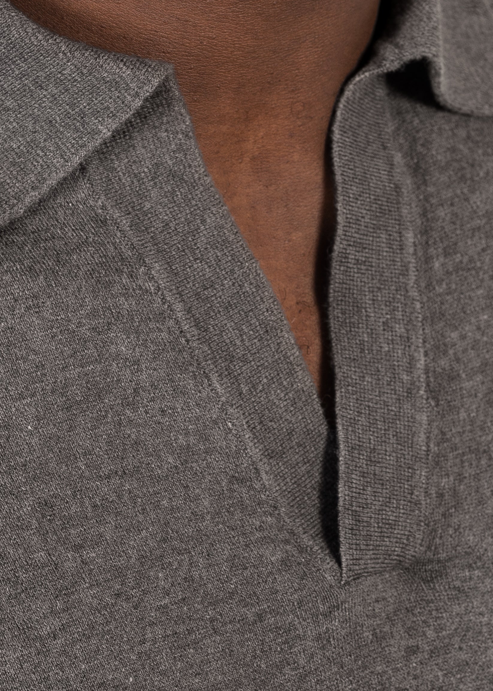 Supima®/cashmere open-collar polo in grey — Y-0018 | YACAIA
