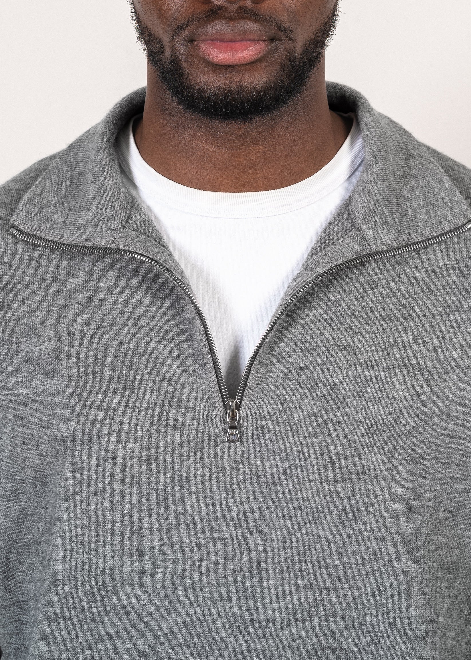 Oversized merino/cashmere half-zip sweater in grey — Y-0019 | YACAIA