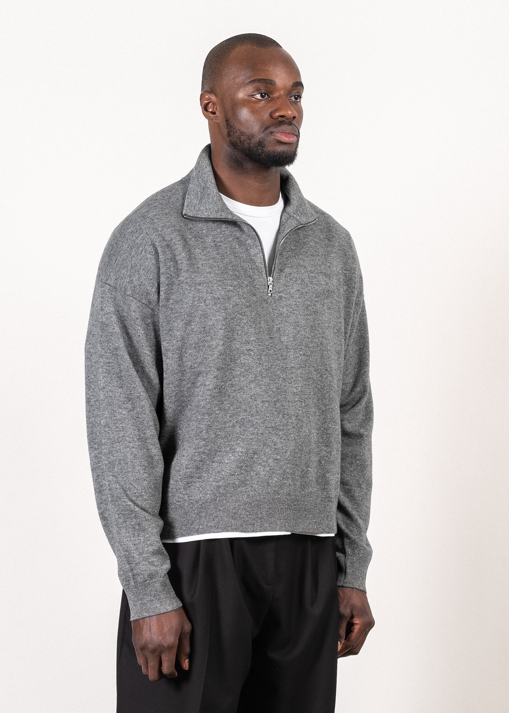 Y-0019 Oversized Half-Zip Merino/Cashmere Sweater - Grey
