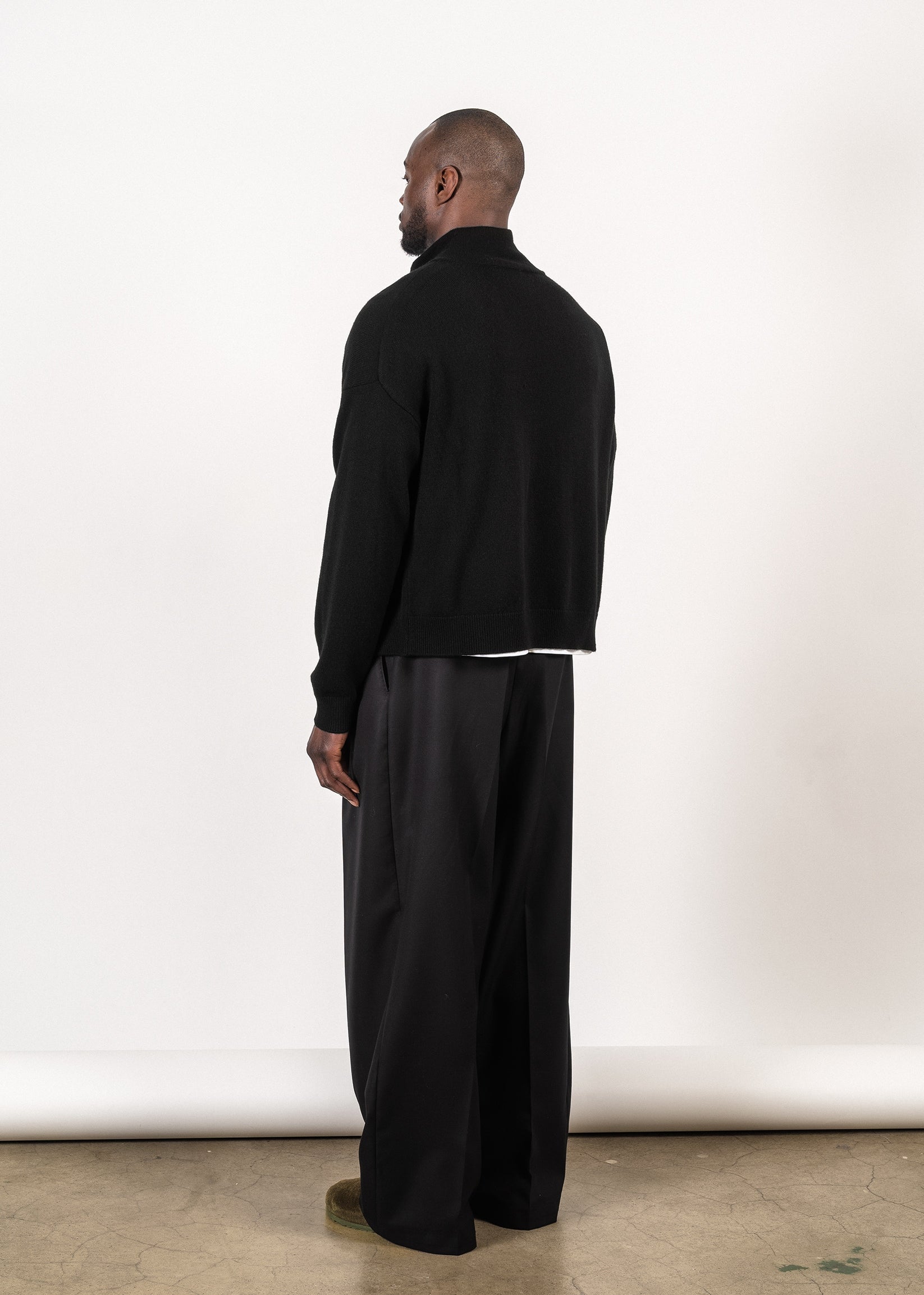 Y-0020 Oversized Full-Zip Merino/Cashmere Sweater - Black , Y-0020-BLK-Frontside-Back-Full