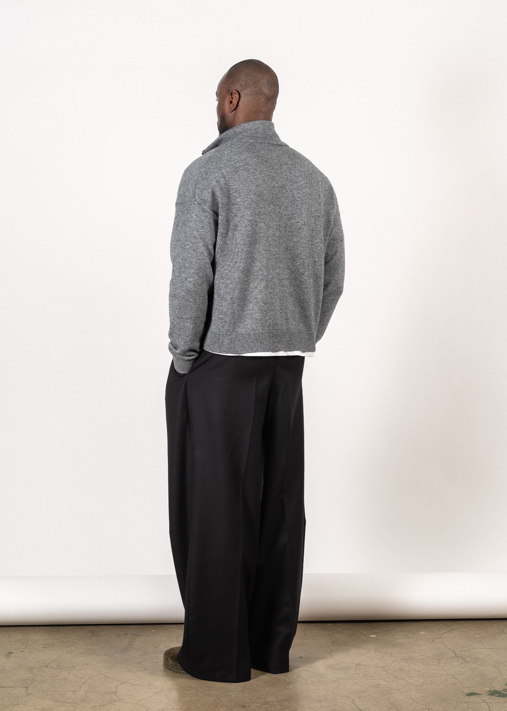 Merino/cashmere full-zip sweater in grey — Y-0020 | YACAIA