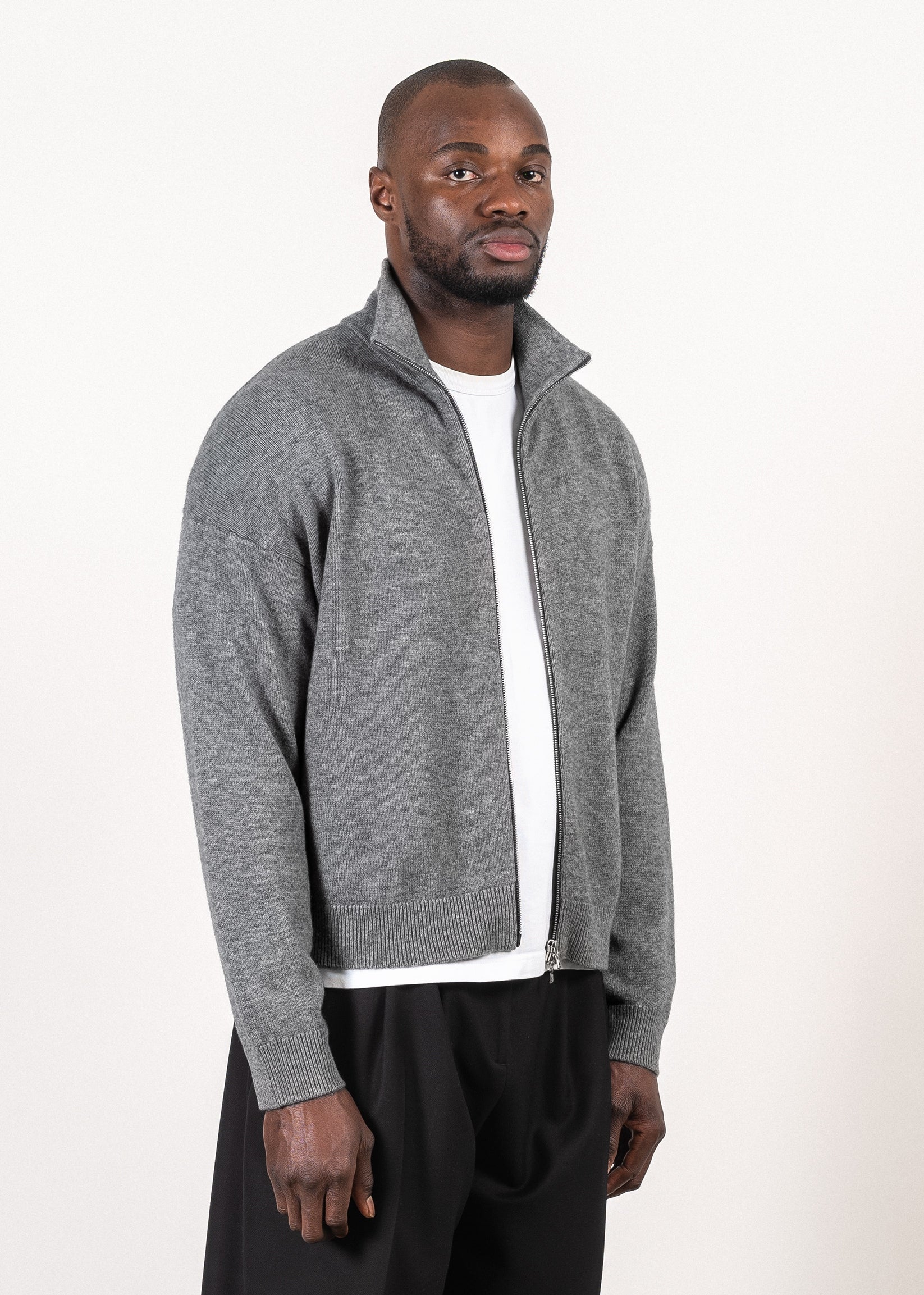 Y-0020 Oversized Full-Zip Merino/Cashmere Sweater - Grey