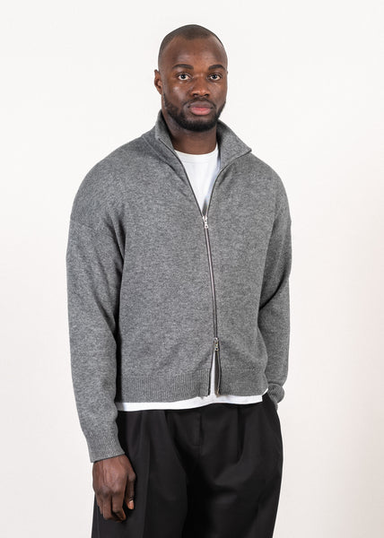 Merino/cashmere full-zip sweater in grey — Y-0020 | YACAIA