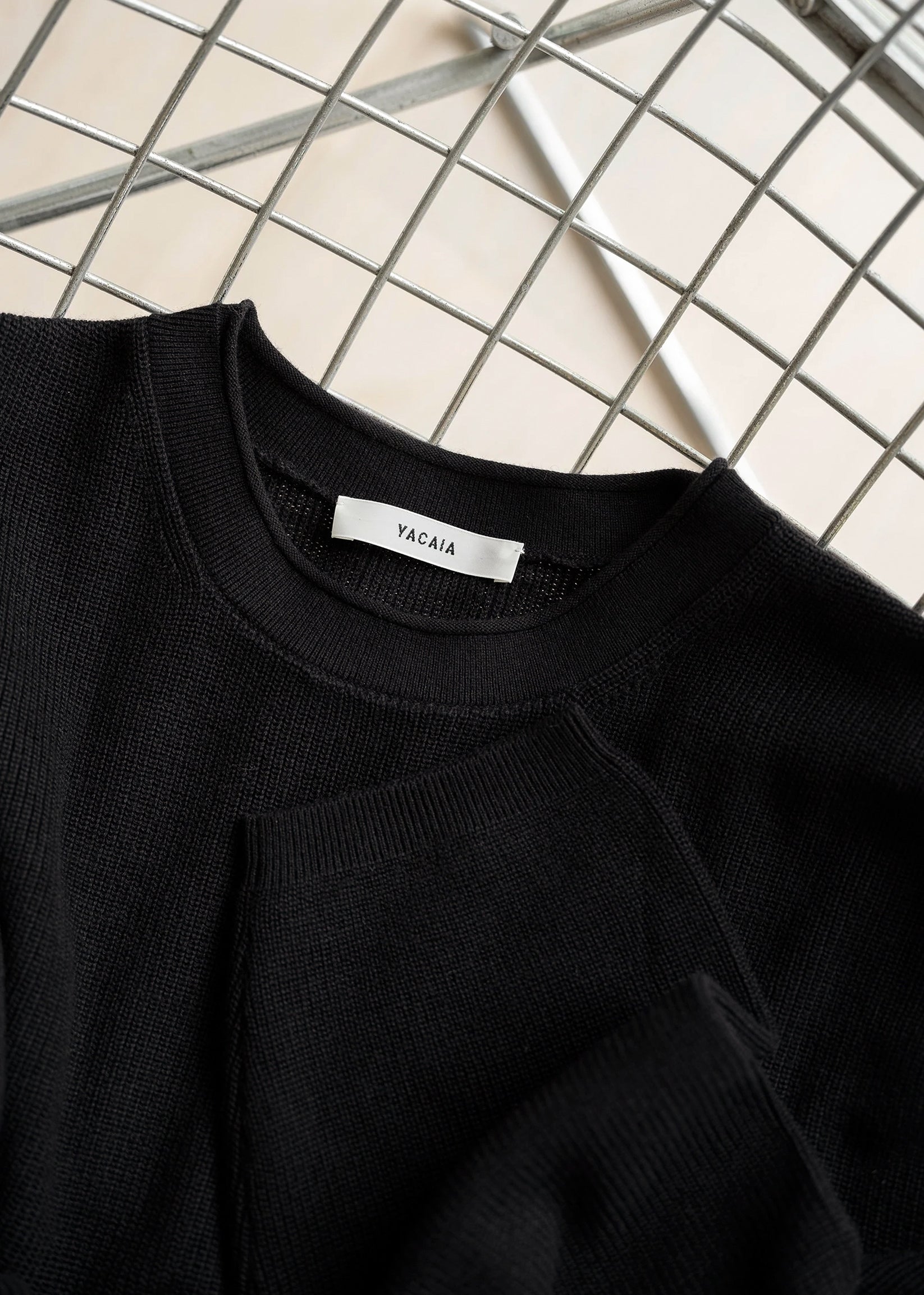 Supima®/cashmere ribbed sweater in black — Y-0021 | YACAIA