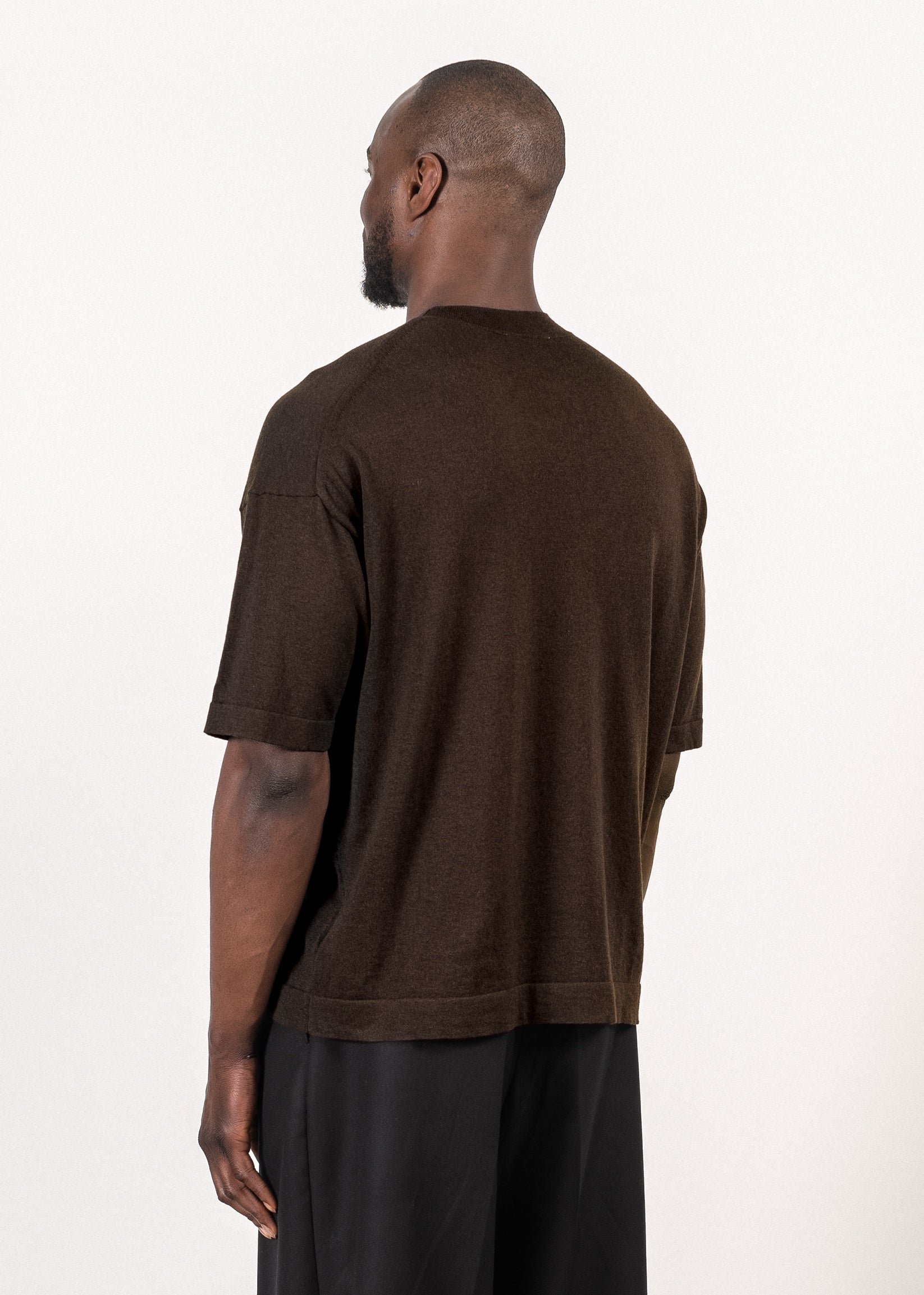 Cotton/cashmere t-shirt in dark brown — Y-0023 | YACAIA