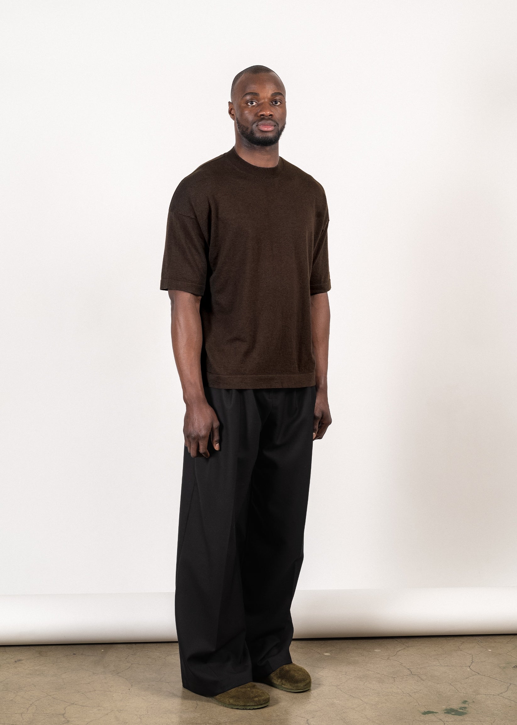 Supima®/cashmere oversized t-shirt in dark brown — Y-0023 | YACAIA