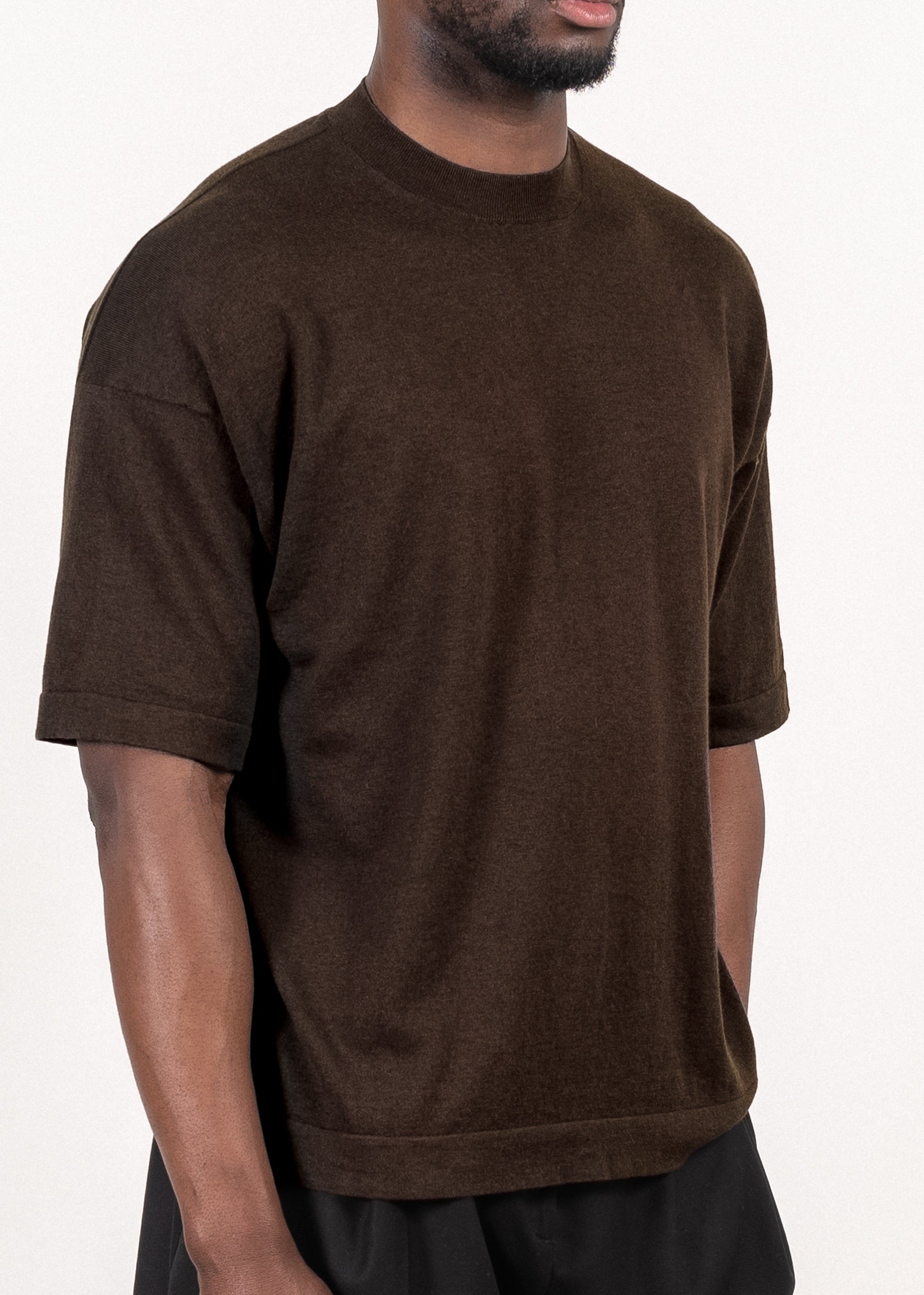 Yacaia Y-0023 Supima®/Cashmere Oversized T-Shirt - Dark Brown | Knitwear
