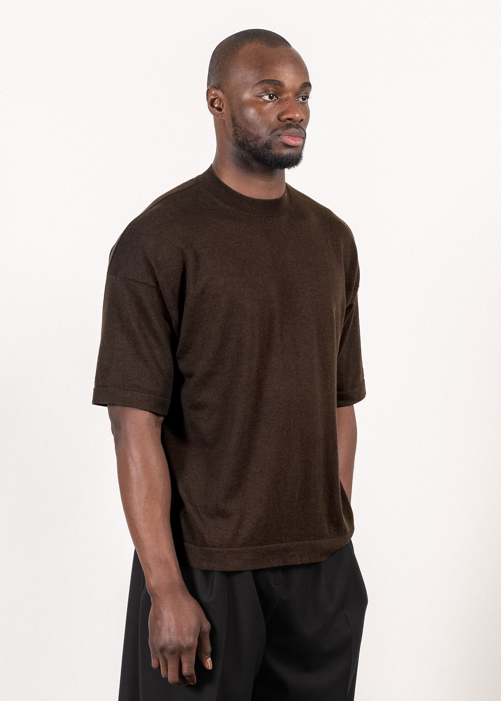 Yacaia Y-0023 Supima®/Cashmere Oversized T-Shirt - Dark Brown | Knitwear